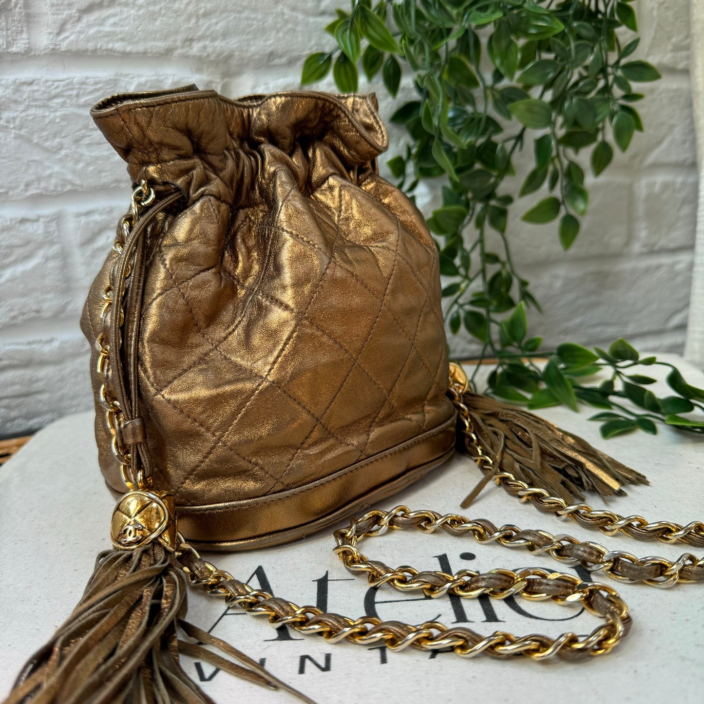 Chanel 1989 Aged Gold Tassel Bucket Bag