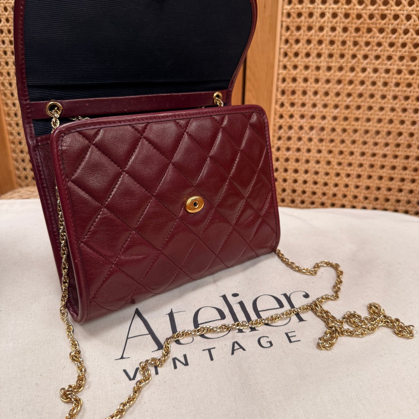 Chanel Early 1980s Rare Bordeaux Lambskin Leather Single flap Cross Body