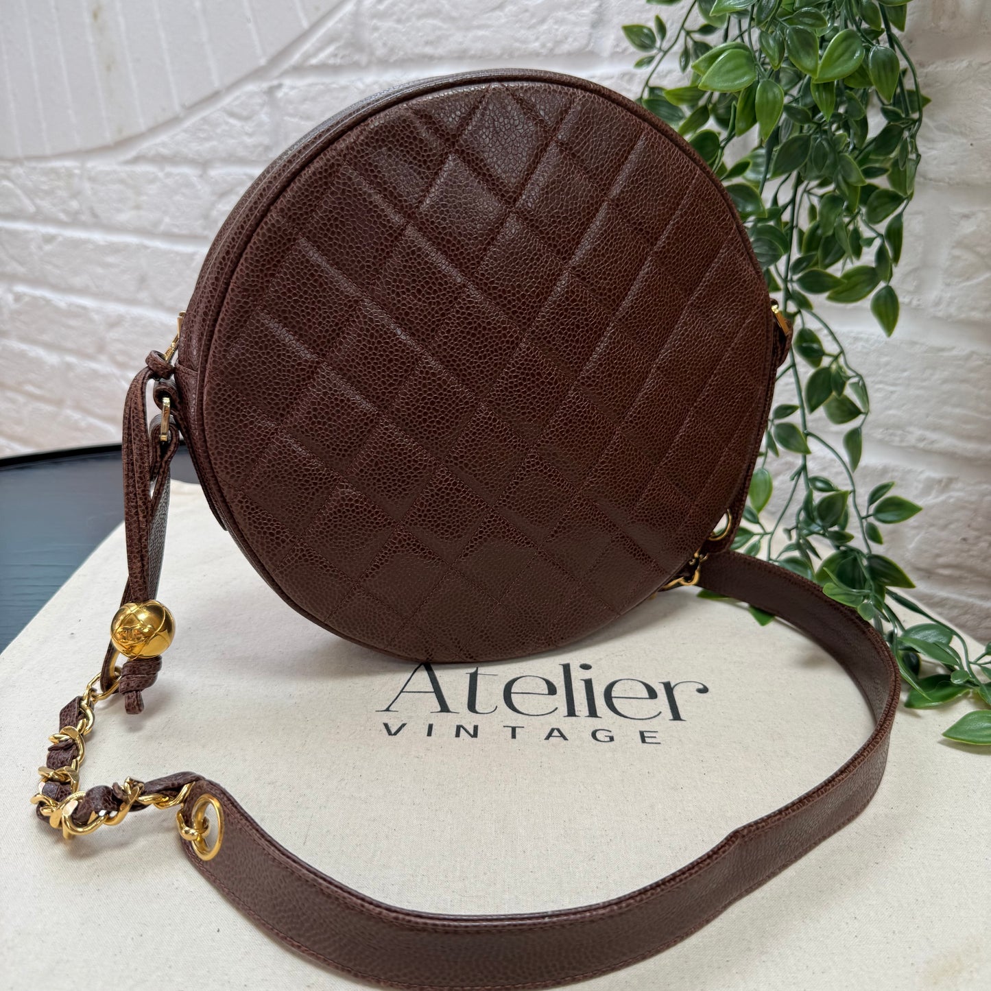 Chanel 1991 chocolate Caviar Quilted Circle Cross Body