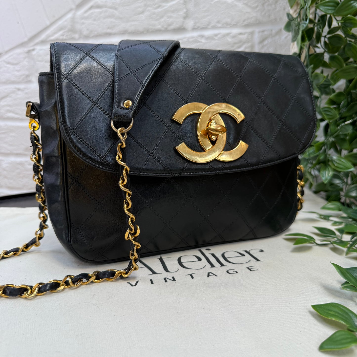 Chanel 1989 Chanel Jumbo CC Clasp Black Lambskin Cross Body