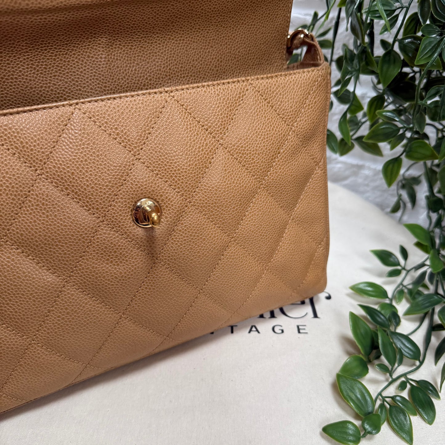 Chanel 1991 Very Rare Dark Beige Caviar Single Flap