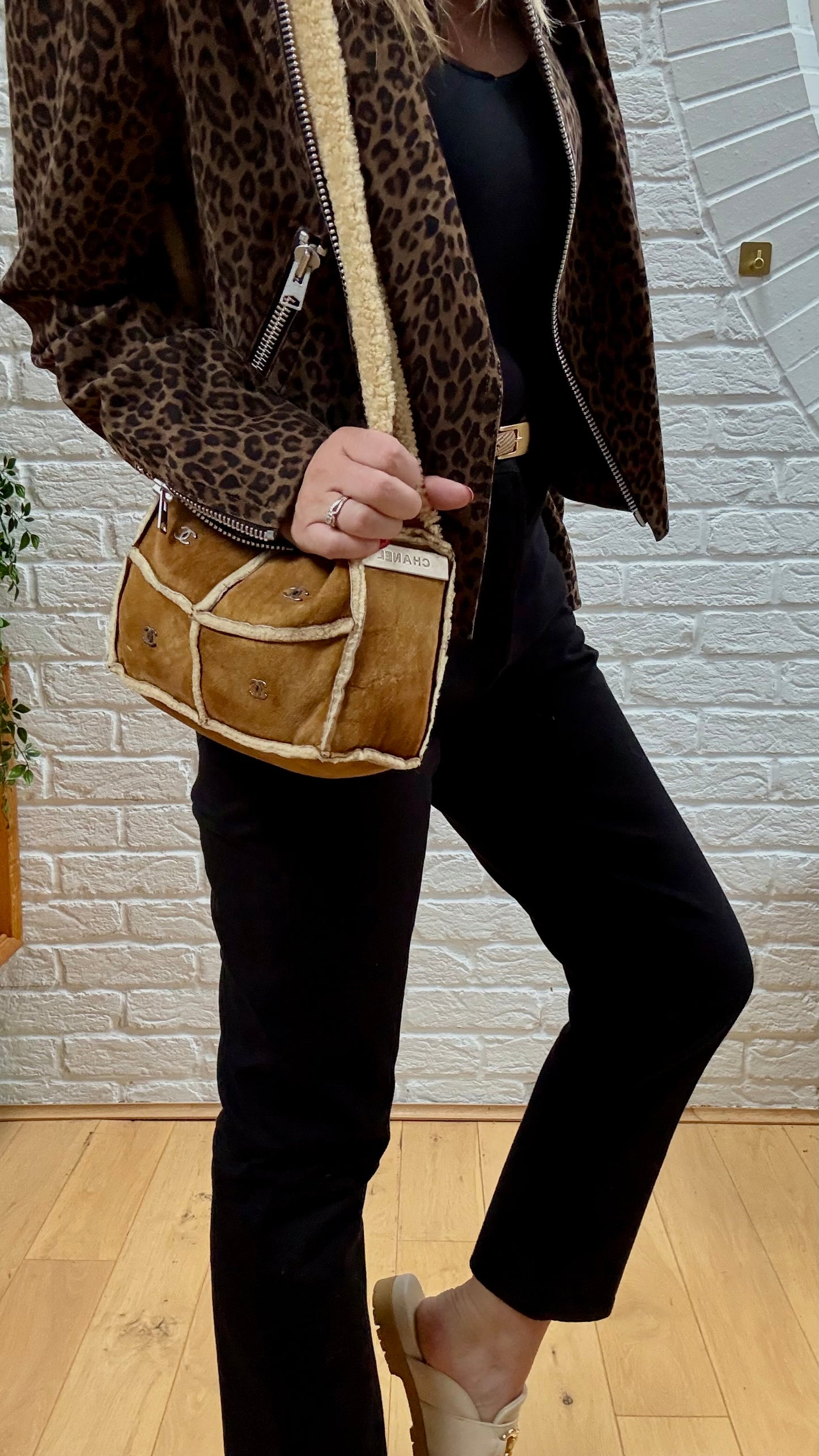 Chanel 2000 Suede & Shearling CC Shoulder Bag