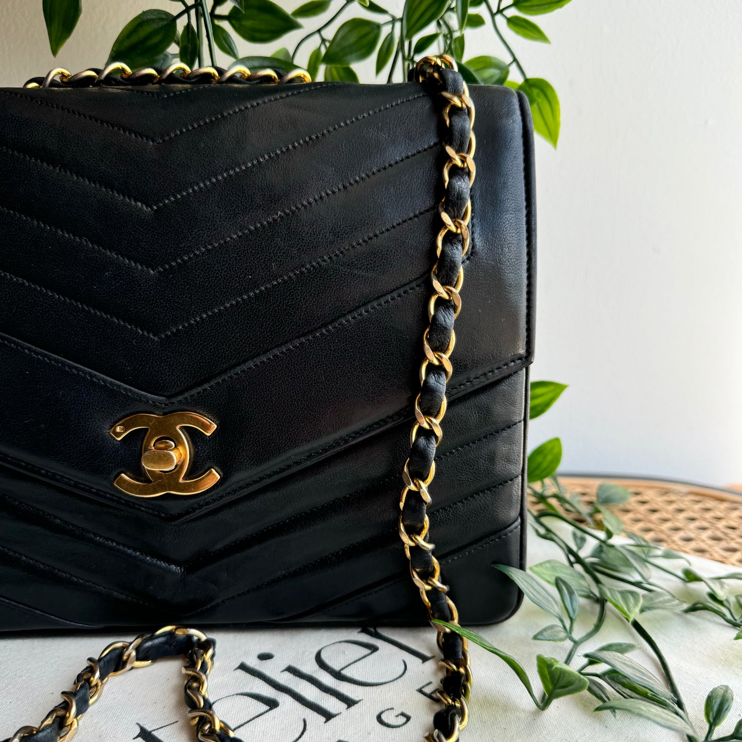 Chanel Early 1980s Chevron Quilted Square Single Flap
