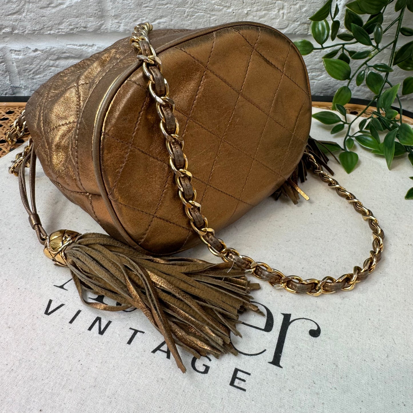 Chanel 1989 Aged Gold Tassel Bucket Bag