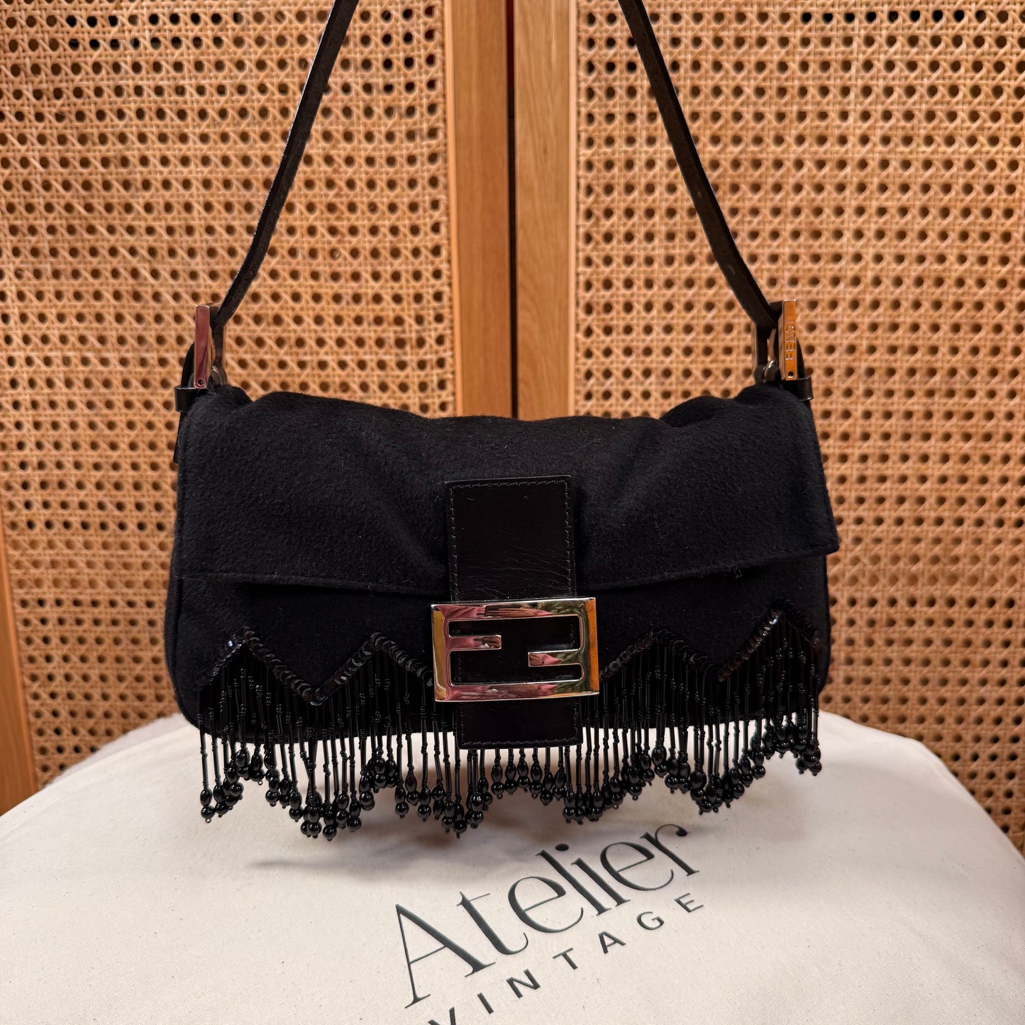 Fendi 2002 Rare Fendi Baguette Black - Limited edition Cashmere and waterfall glass beads