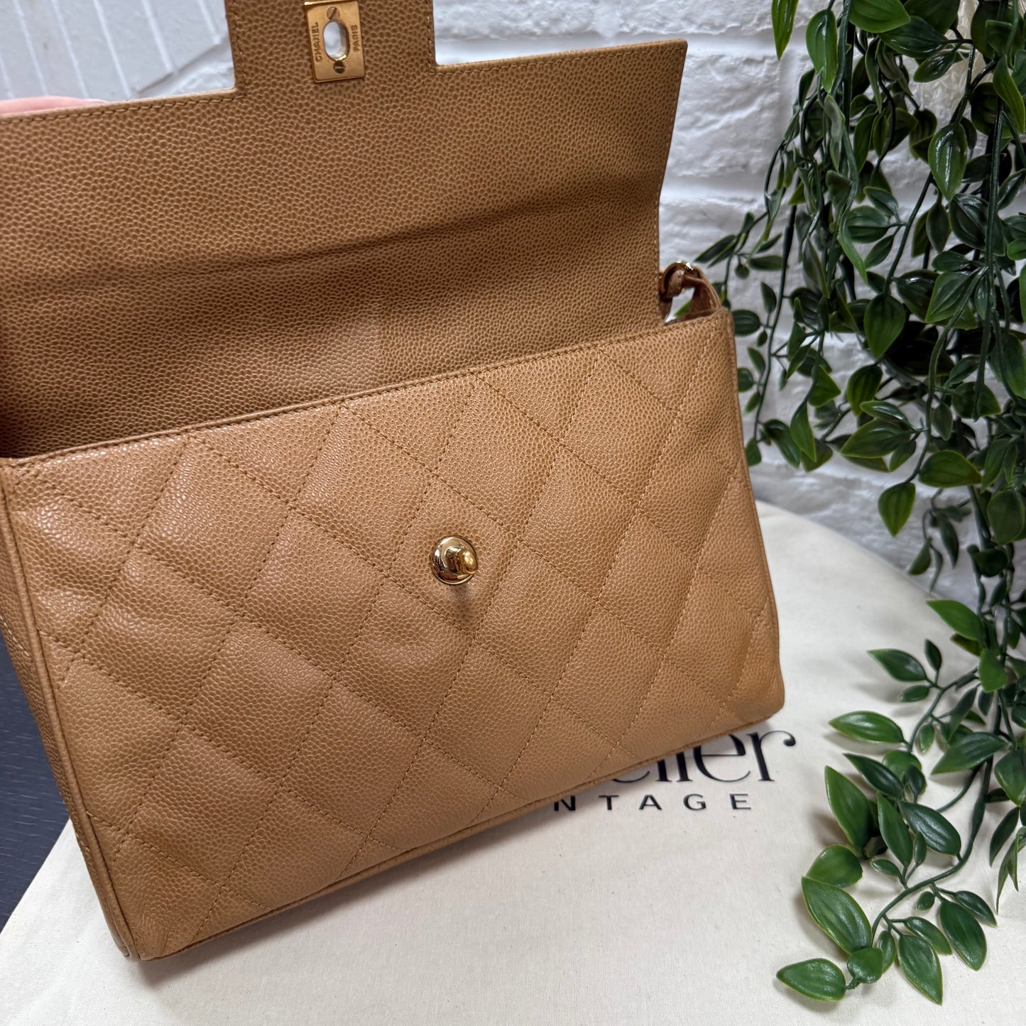 Chanel 1991 Very Rare Dark Beige Caviar Single Flap