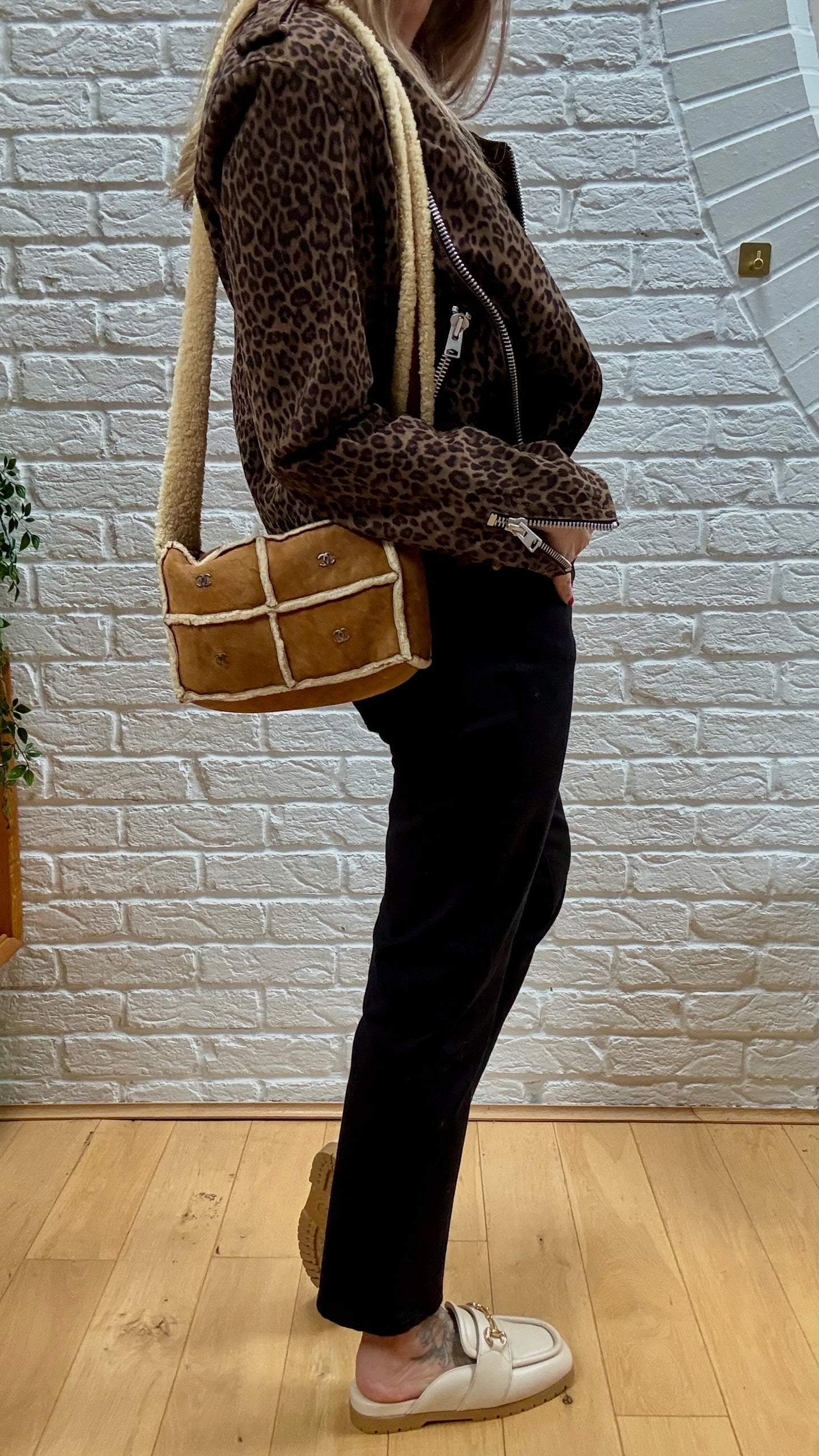 Chanel 2000 Suede & Shearling CC Shoulder Bag