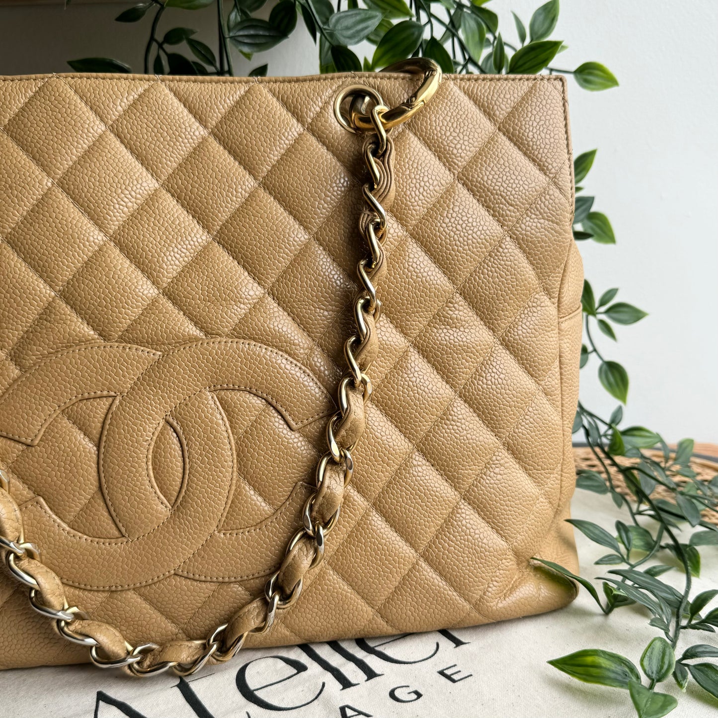 Chanel 2002 Beige Caviar Grande Timeless Tote