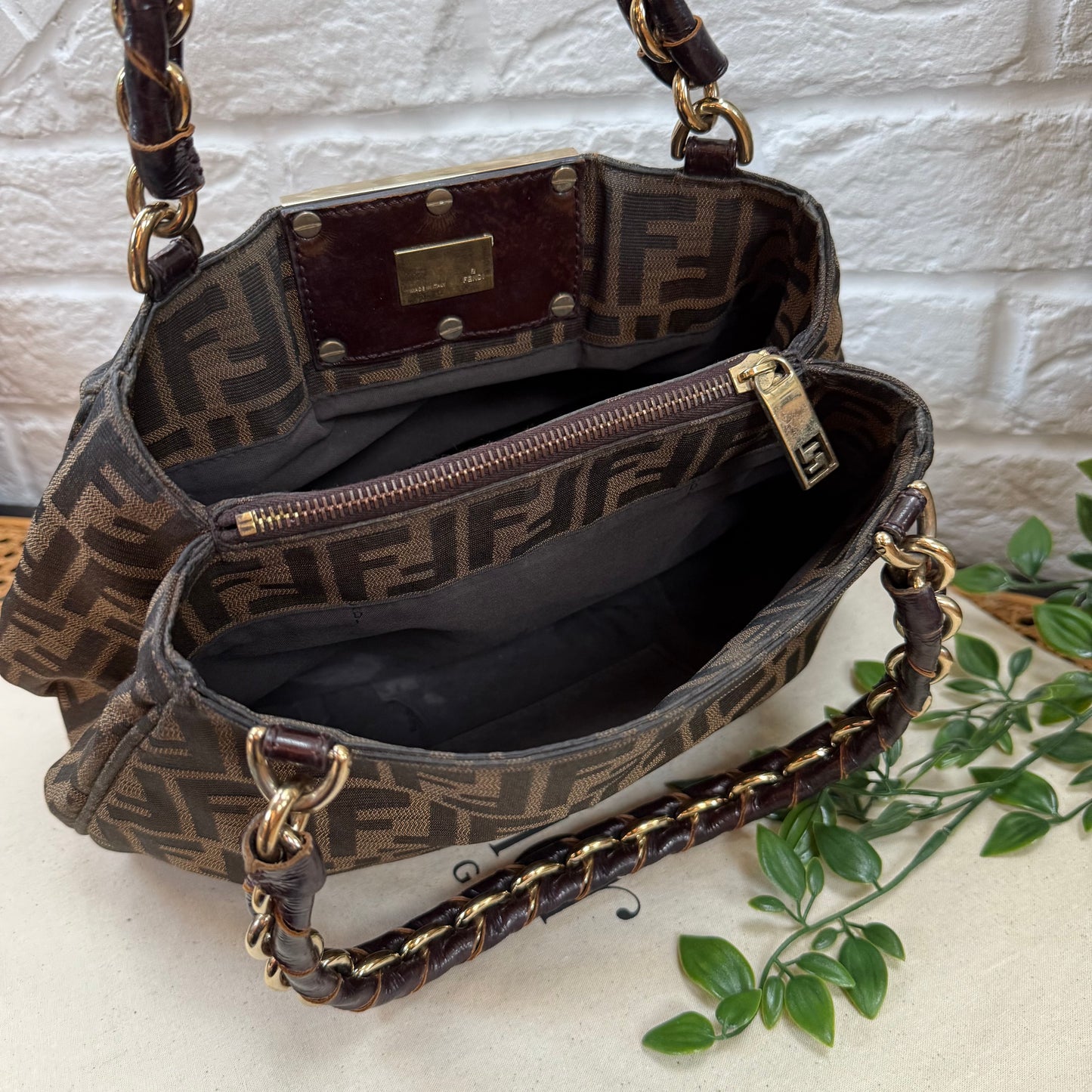 Fendi 1990s Mia Zucca Print Chain Strap Bag