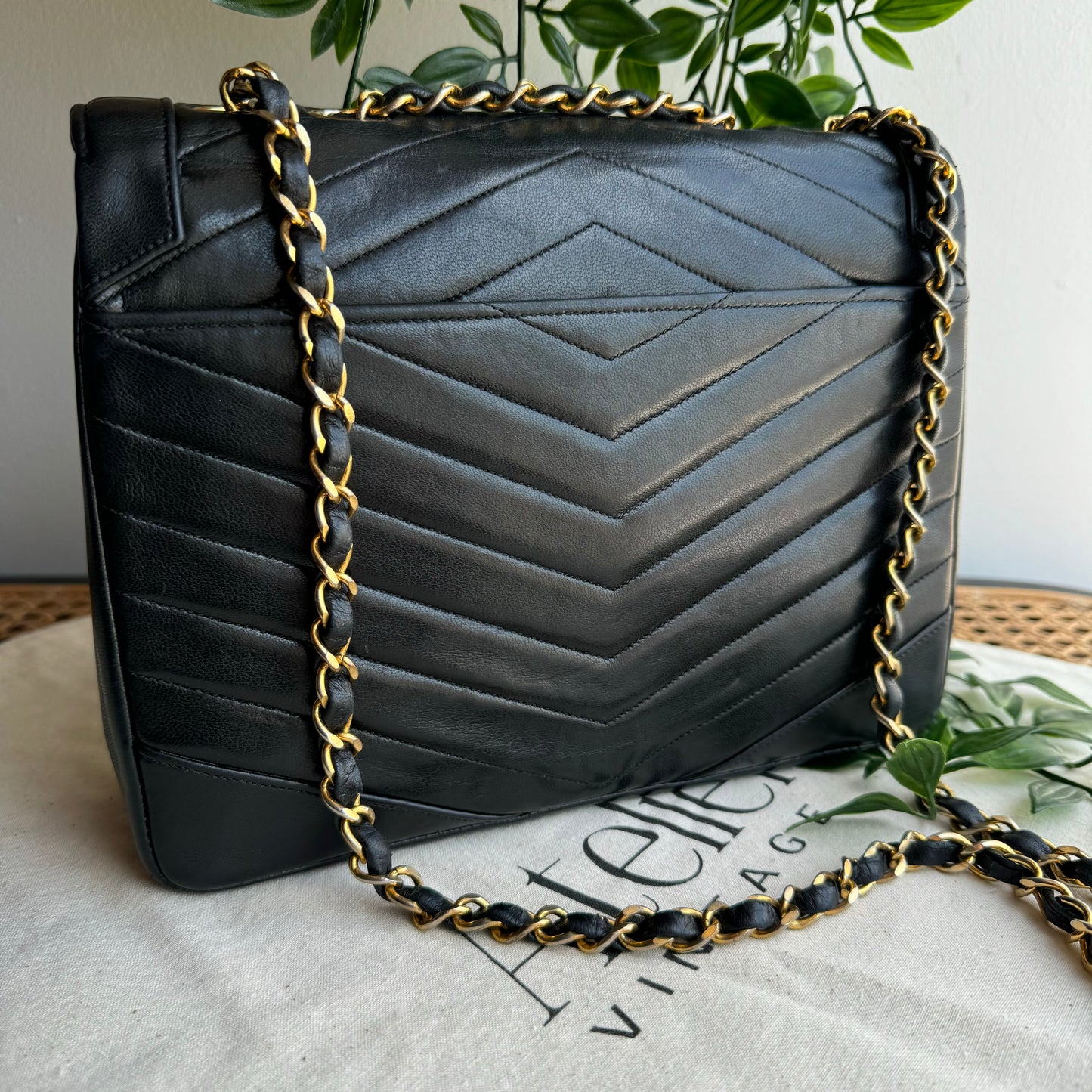 Chanel Early 1980s Chevron Quilted Square Single Flap