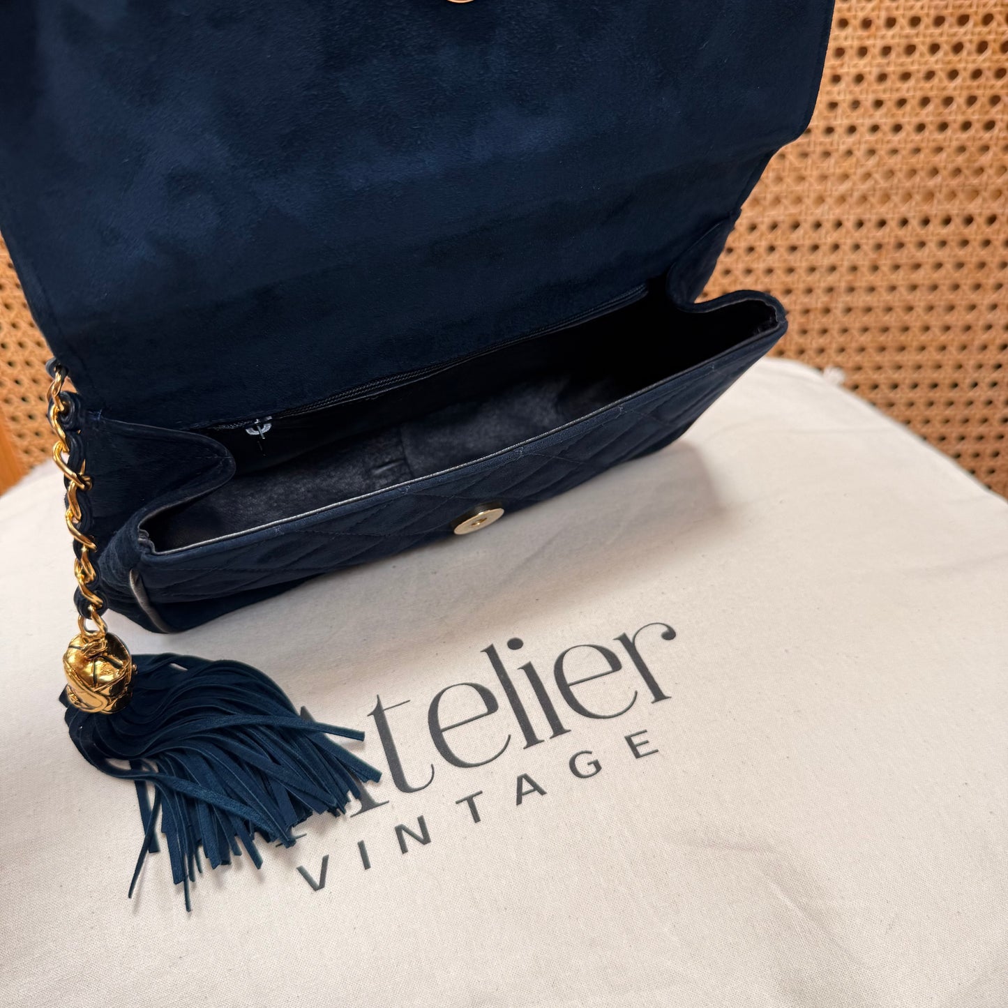 Chanel Rare 1989 Teal Suede CC Quilted Clutch