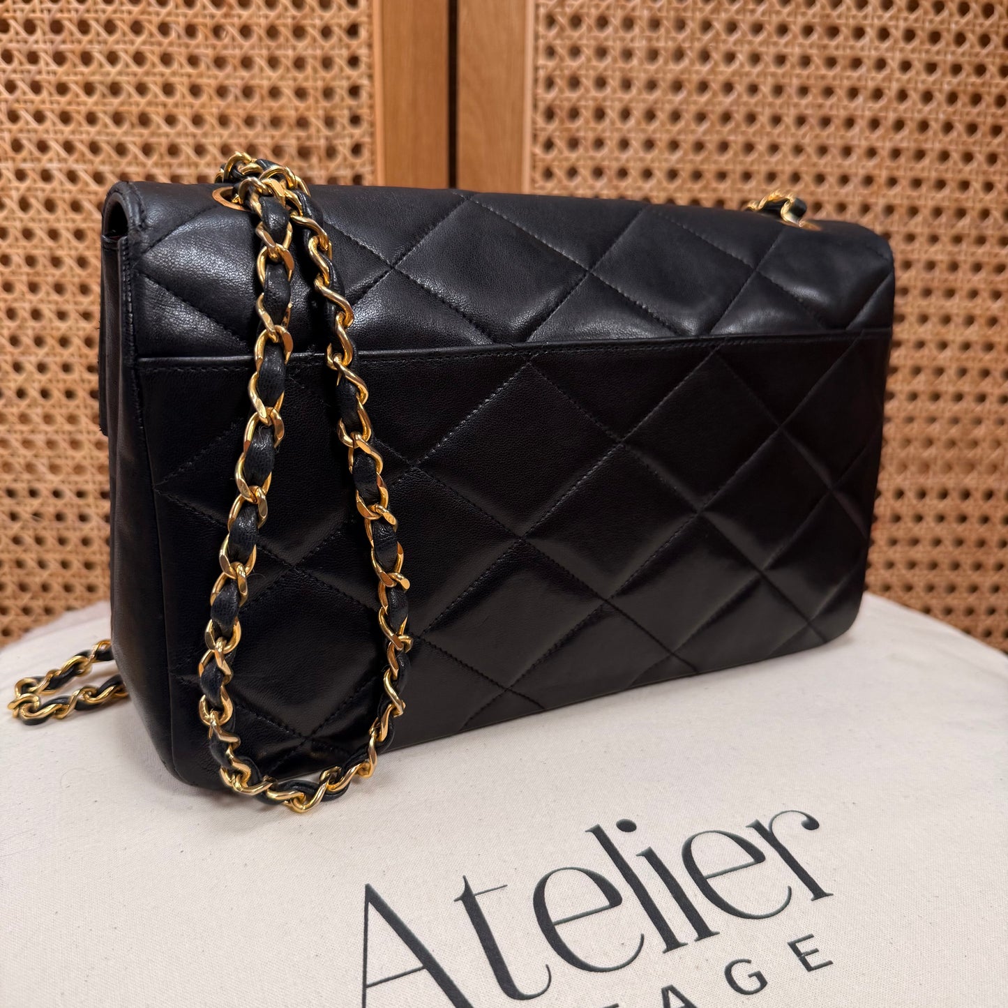 Chanel 1986 Black Limited Edition Jumbo CC Diamond Quilted Single Flap