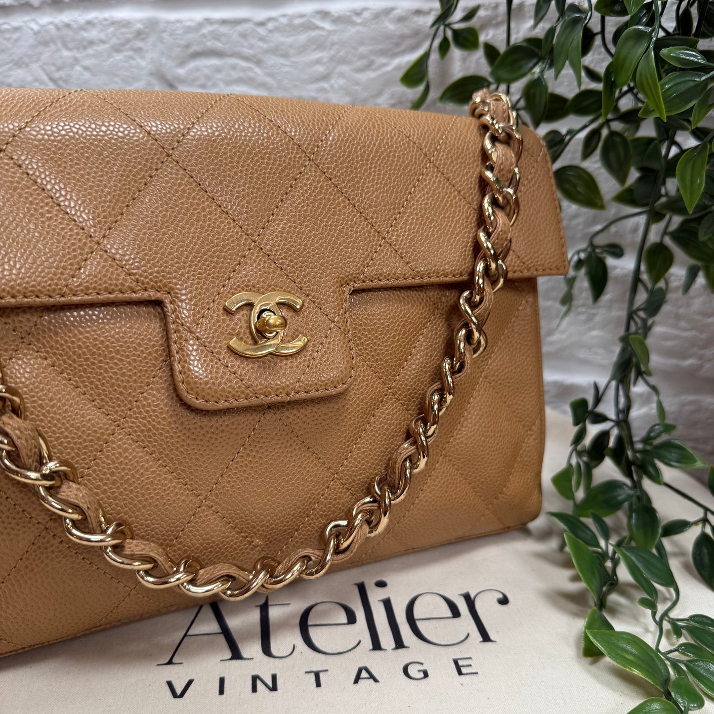 Chanel 1991 Very Rare Dark Beige Caviar Single Flap