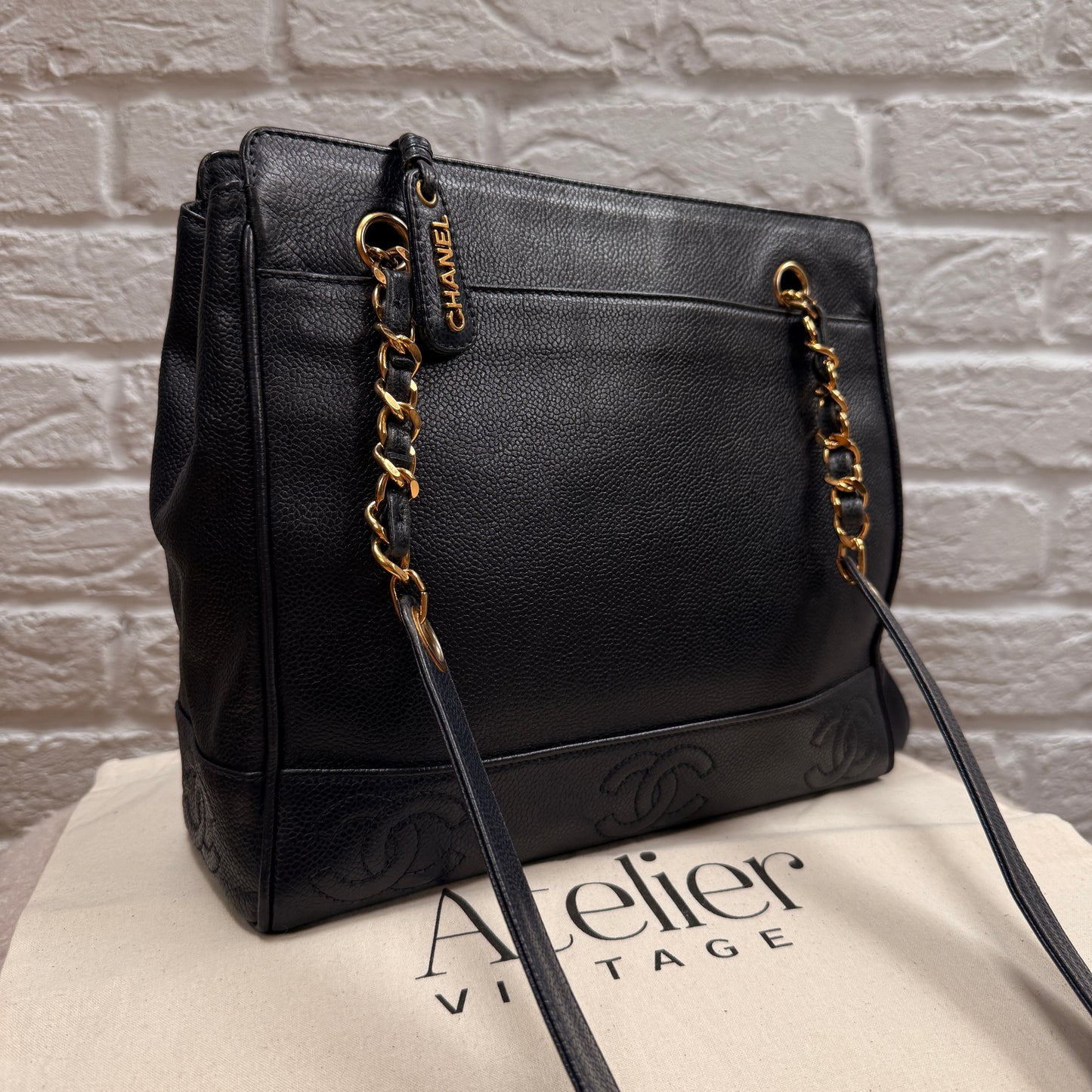 Chanel 1994 Rare Navy Triple CC Caviar Tote