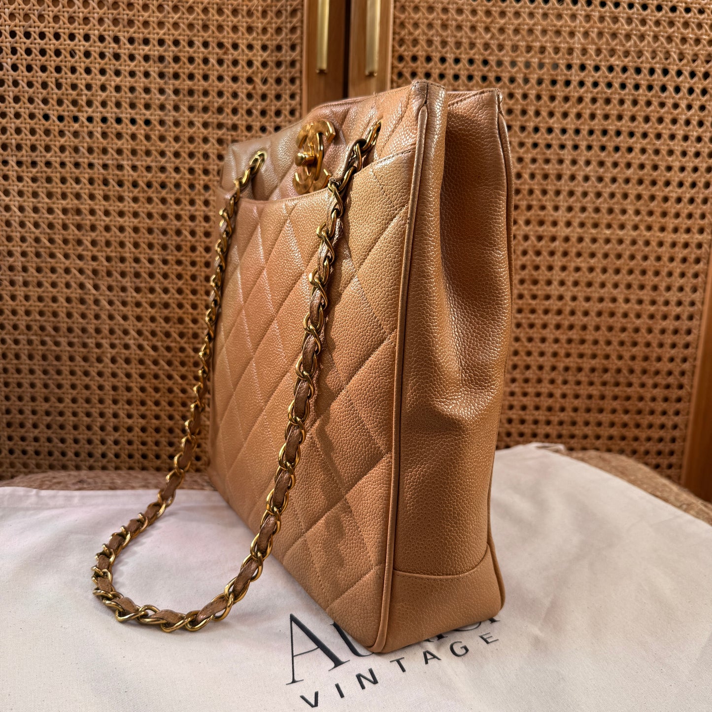 Chanel 1996 Dark Beige Caviar Tote with Jumbo CC Turnlock