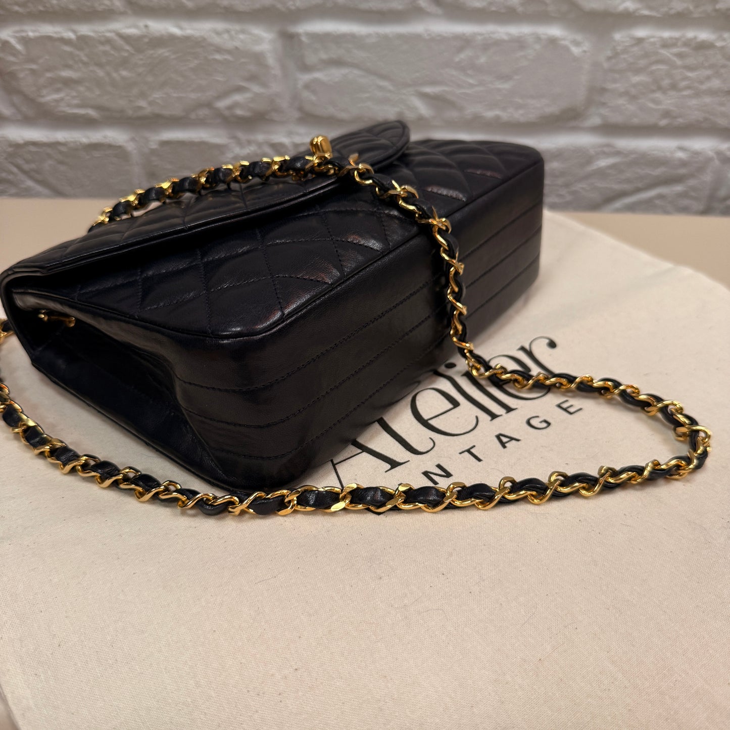 Chanel 1986 Rare Navy Lambskin Half Moon Single Flap with 24k Gold Hardware