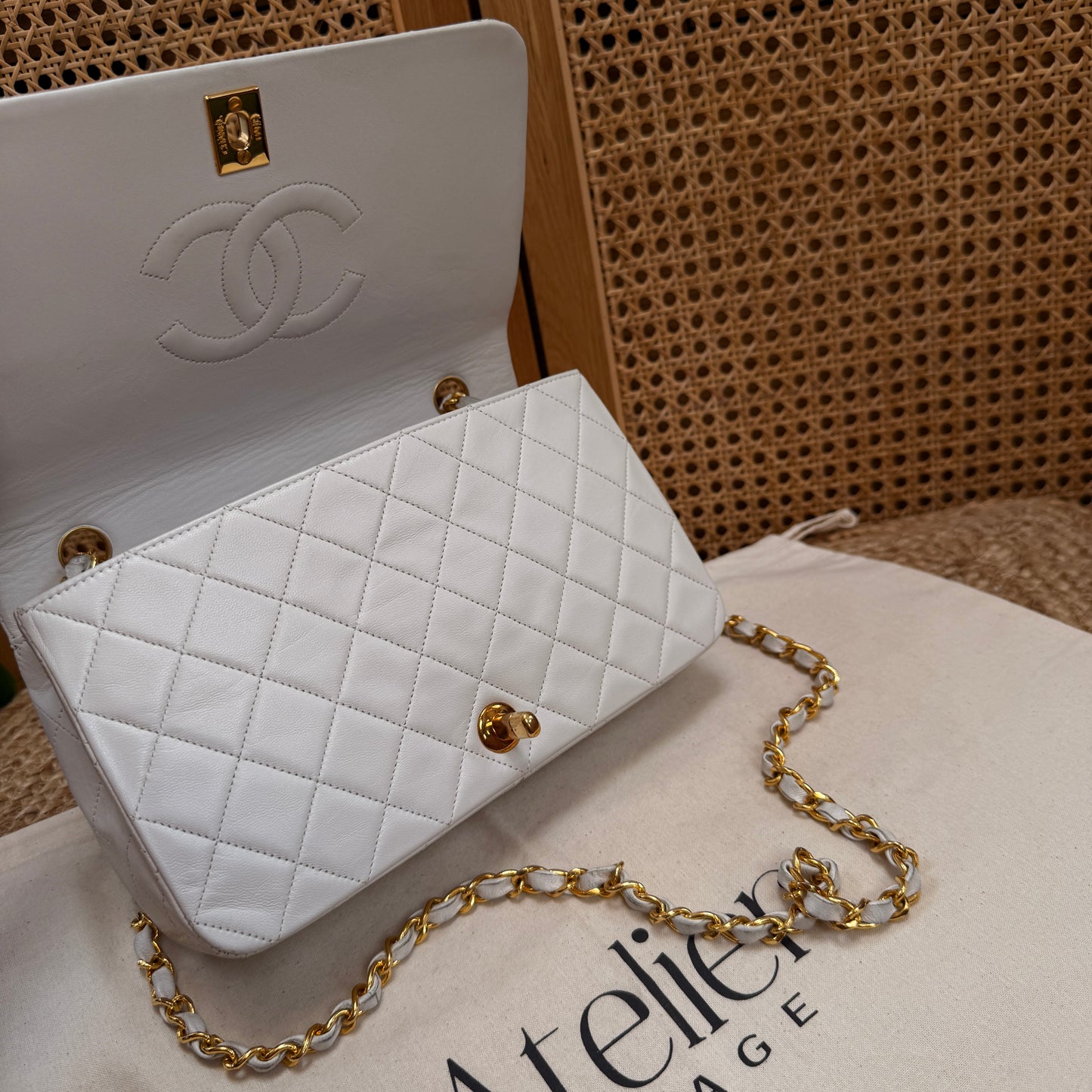 Chanel 1989 Ivory Classic Medium Rectangle Full Flap