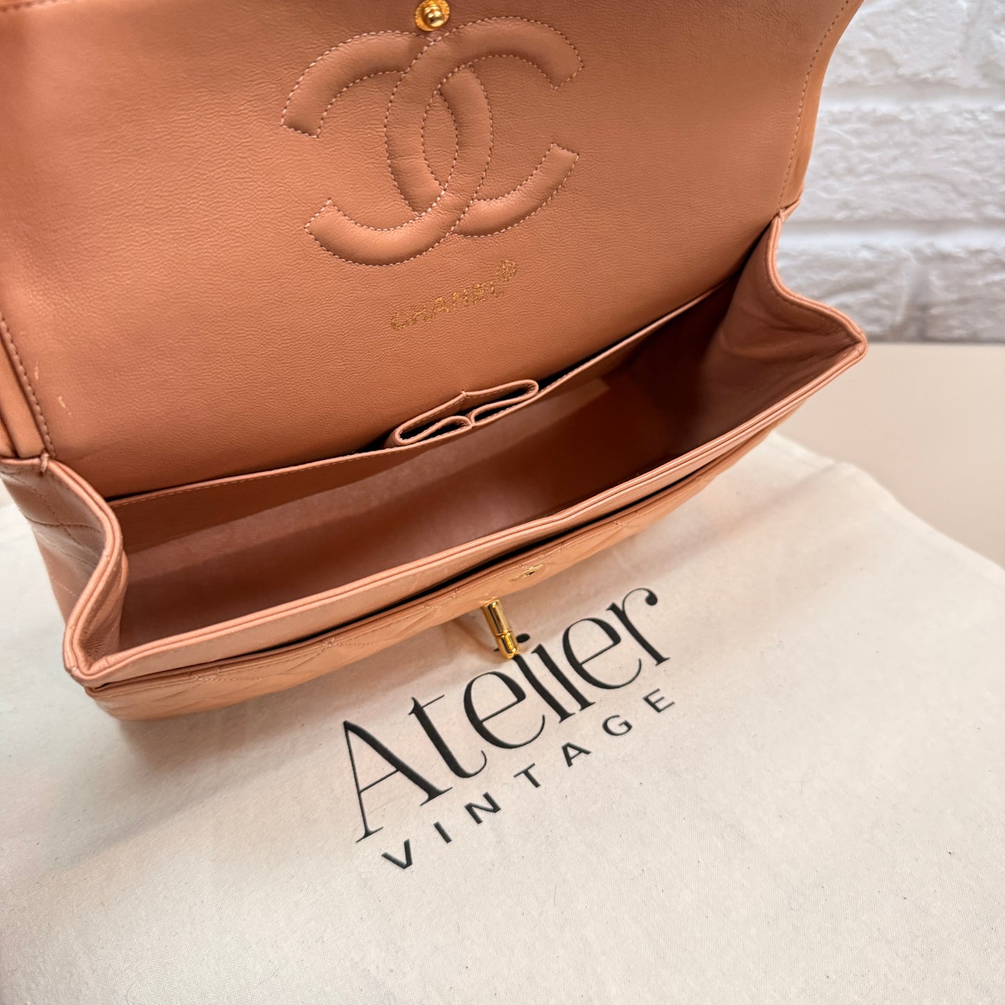 Chanel 1996 Ultra Rare Nude Lambskin Leather Classic Double Flap in Medium with 24k Gold Hardware