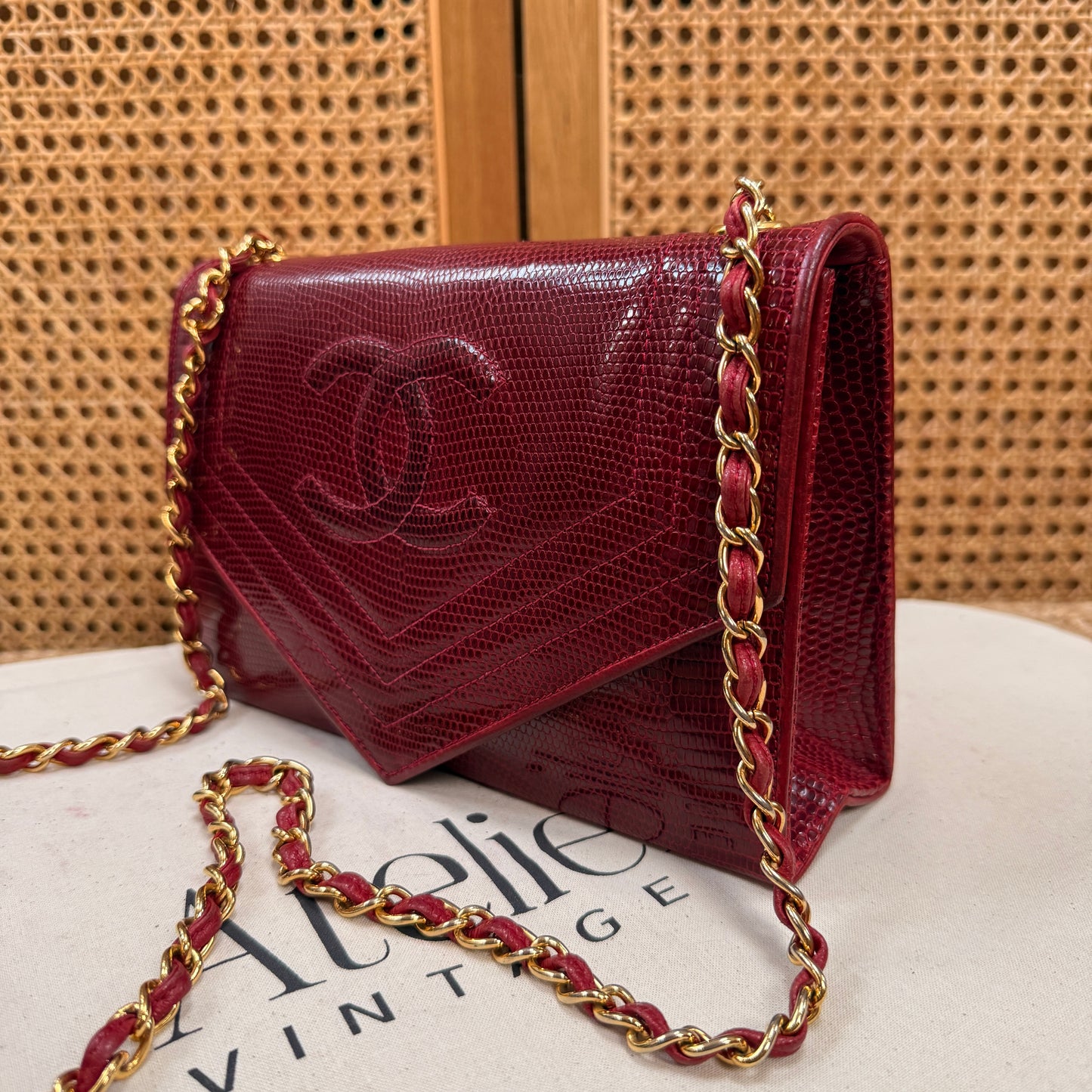 Chanel 1986 Rare Red Exotic Leather Envelope Flap