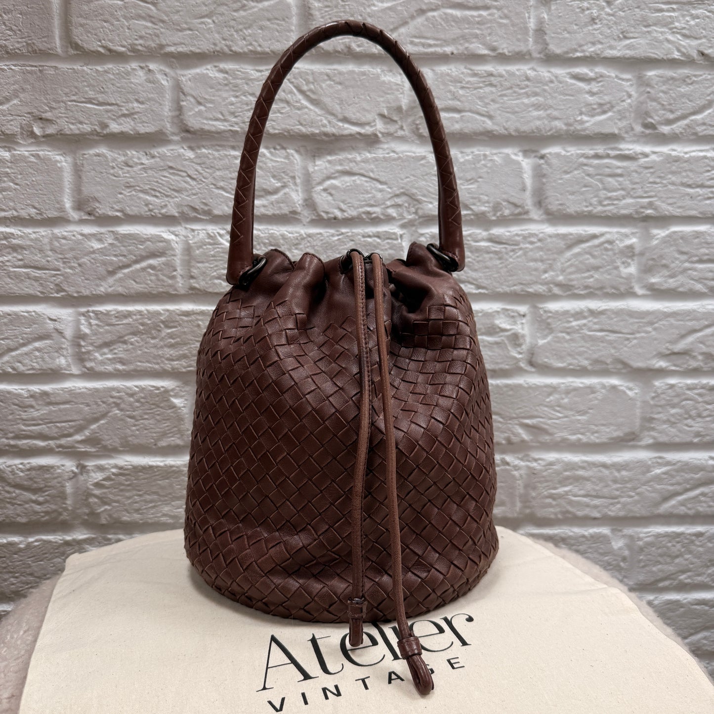 Bottega Veneta 1990s Bottega Veneta Tan Woven Leather Bucket Bag