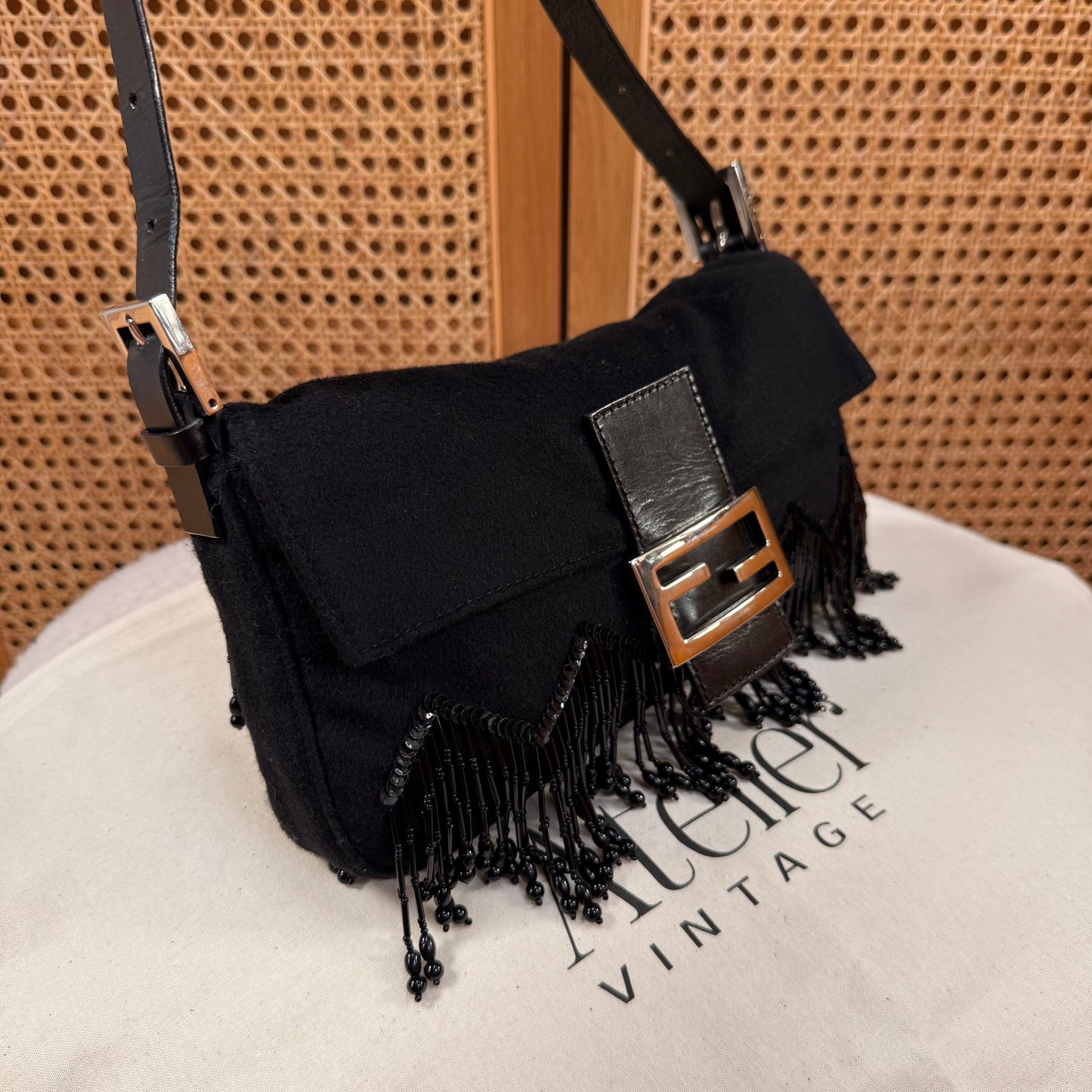 Fendi 2002 Rare Fendi Baguette Black - Limited edition Cashmere and waterfall glass beads