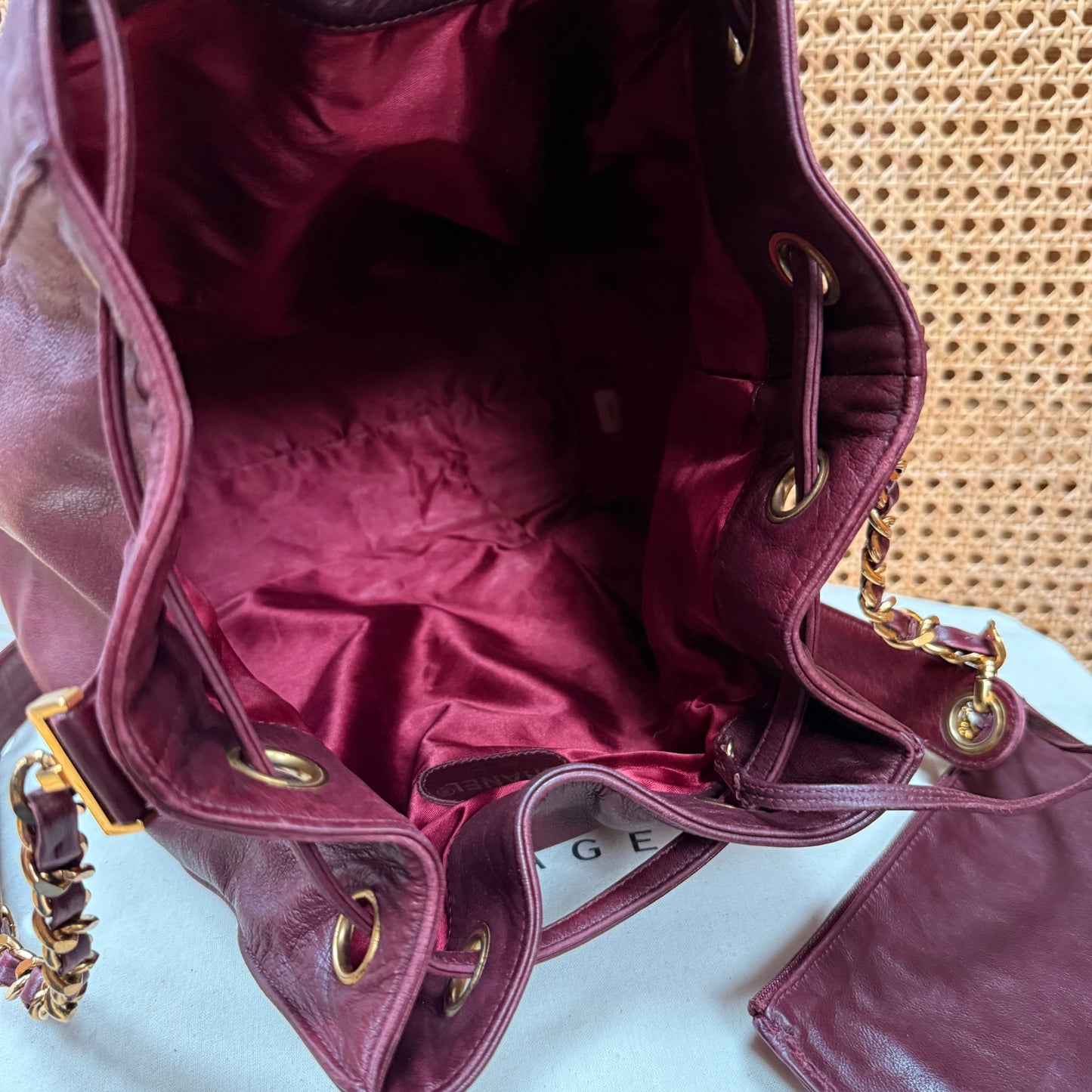 Chanel 1993 Rare Bordeaux Bucket Bag with Pouch