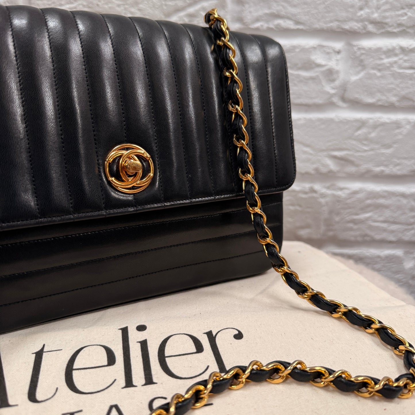 Chanel 1989 Rare Chanel Paris Limited Edition vertical quilted Single Flap in black