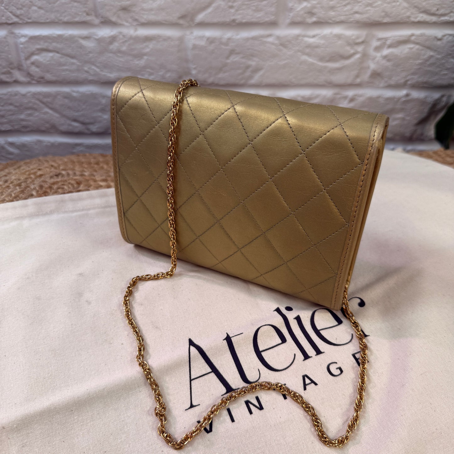 Chanel Early 1980s Rare Gold Lambskin Leather Single flap Cross Body