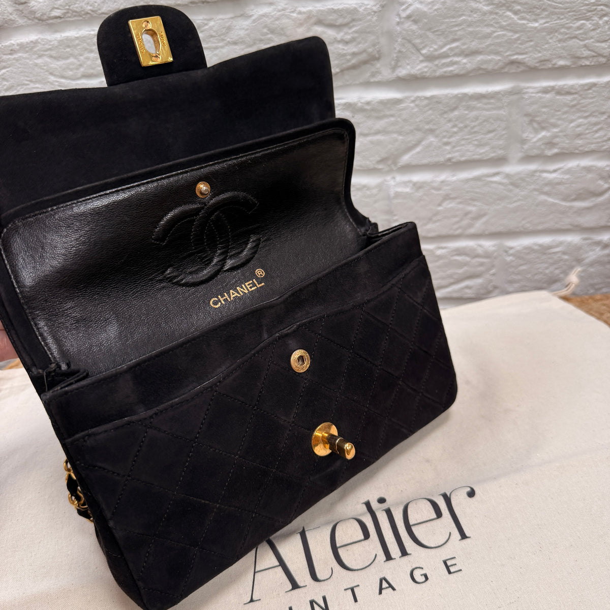 Chanel 1986 Rare Suede Black Classic Double Flap Small