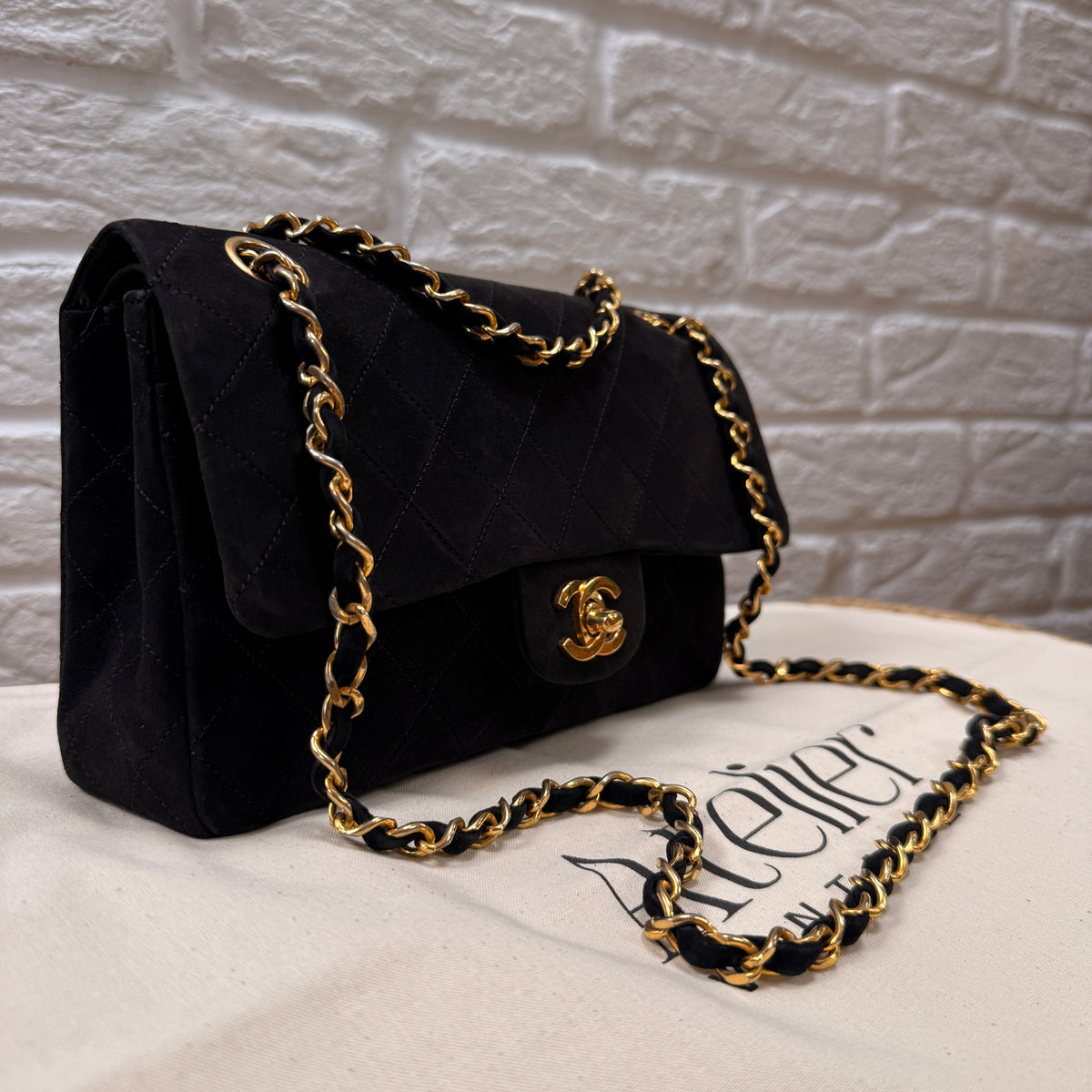 Chanel 1986 Rare Suede Black Classic Double Flap Small
