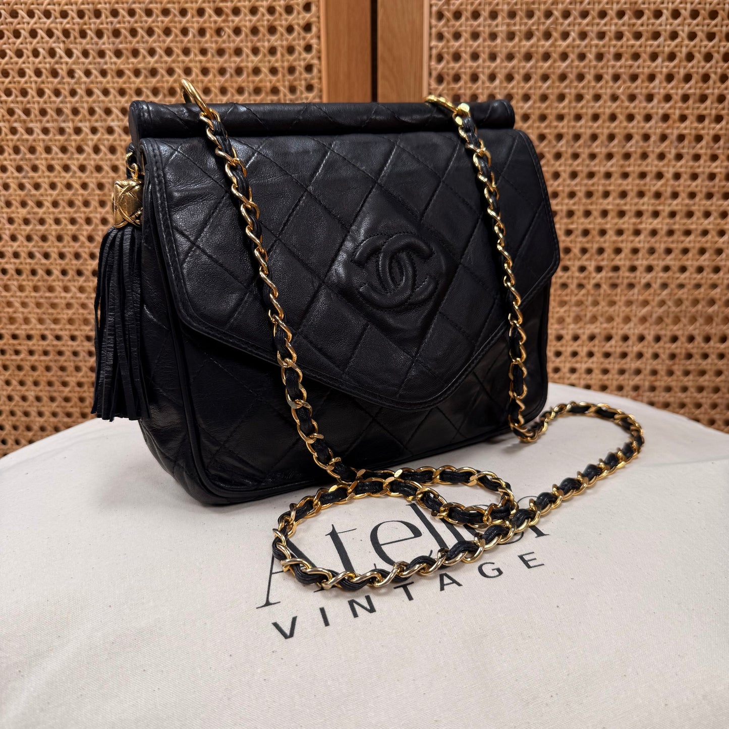 Chanel Rare 1989 Envelope Camera Style Tassel Bag