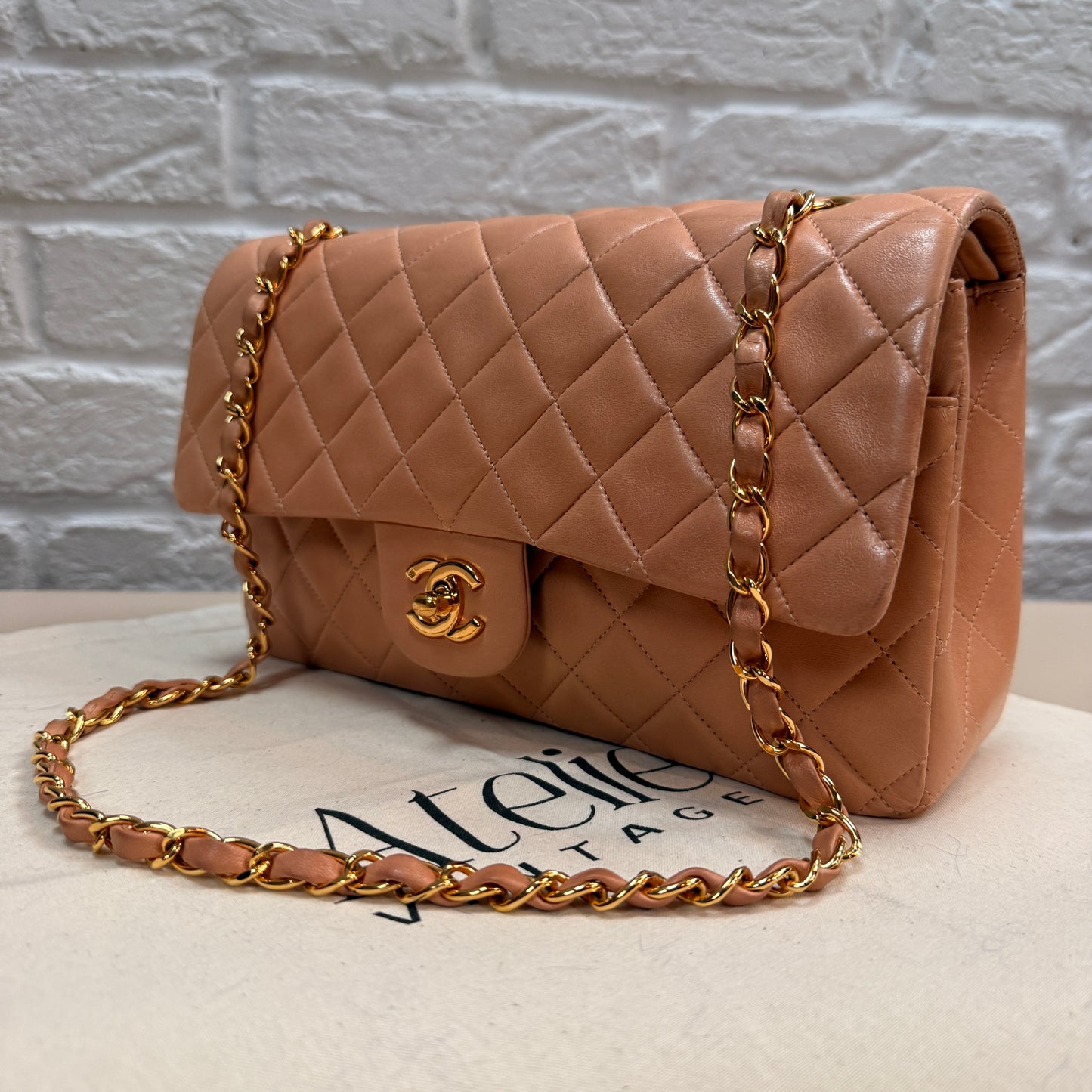 Chanel 1996 Ultra Rare Nude Lambskin Leather Classic Double Flap in Medium with 24k Gold Hardware