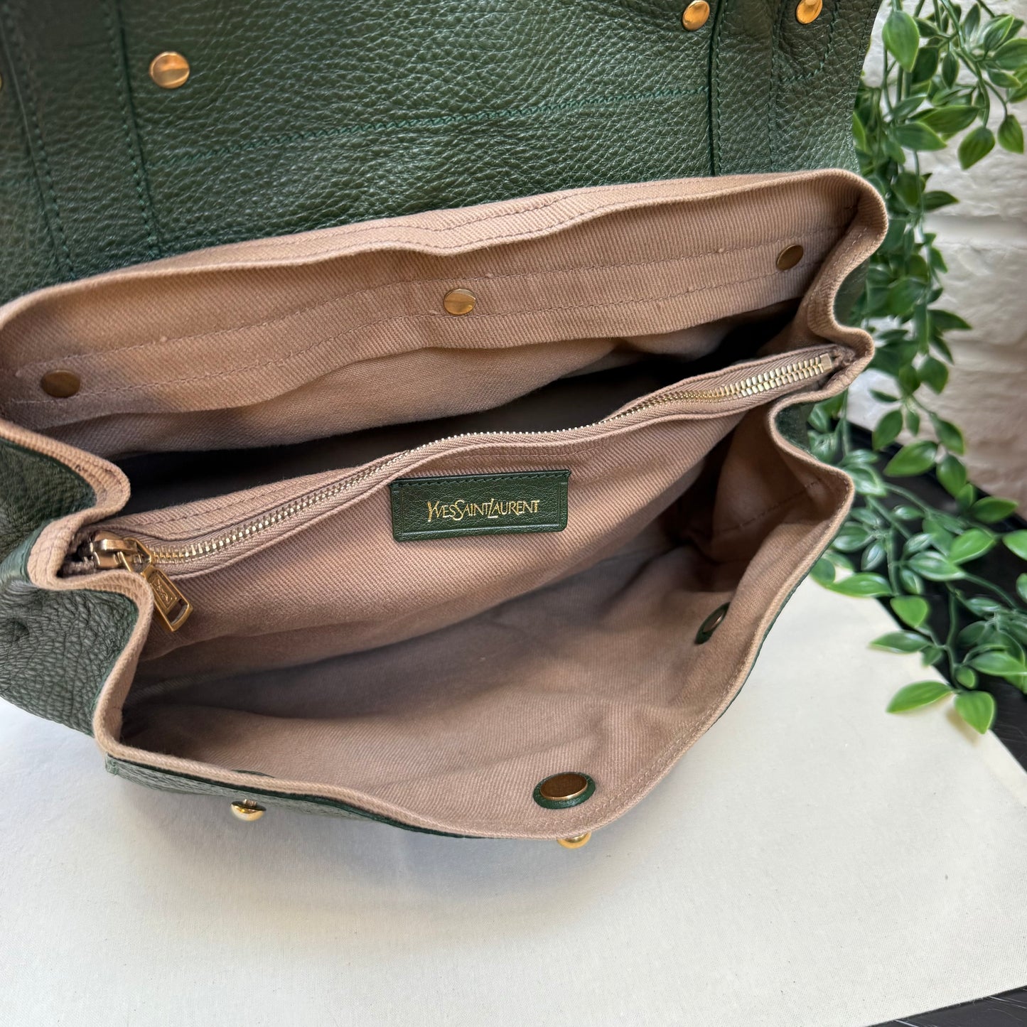 Saint Laurent 2000s Saint Laurent Khaki Muse Two Way with detachable cross Body Strap