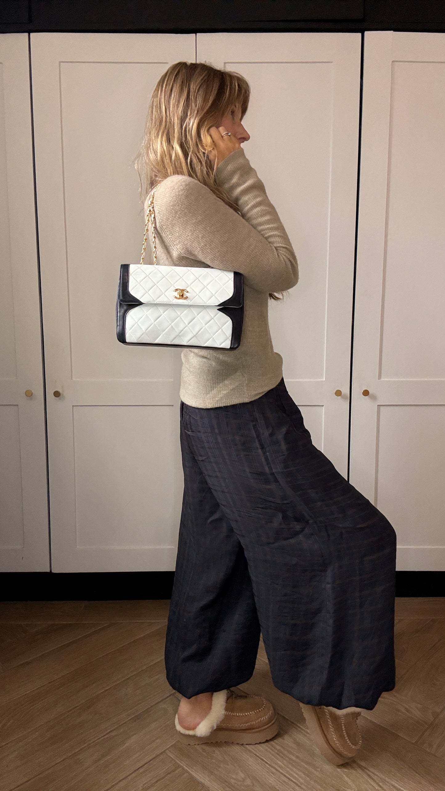 Chanel 1986 Rare Ivory & Navy Limited Edition Single Flap