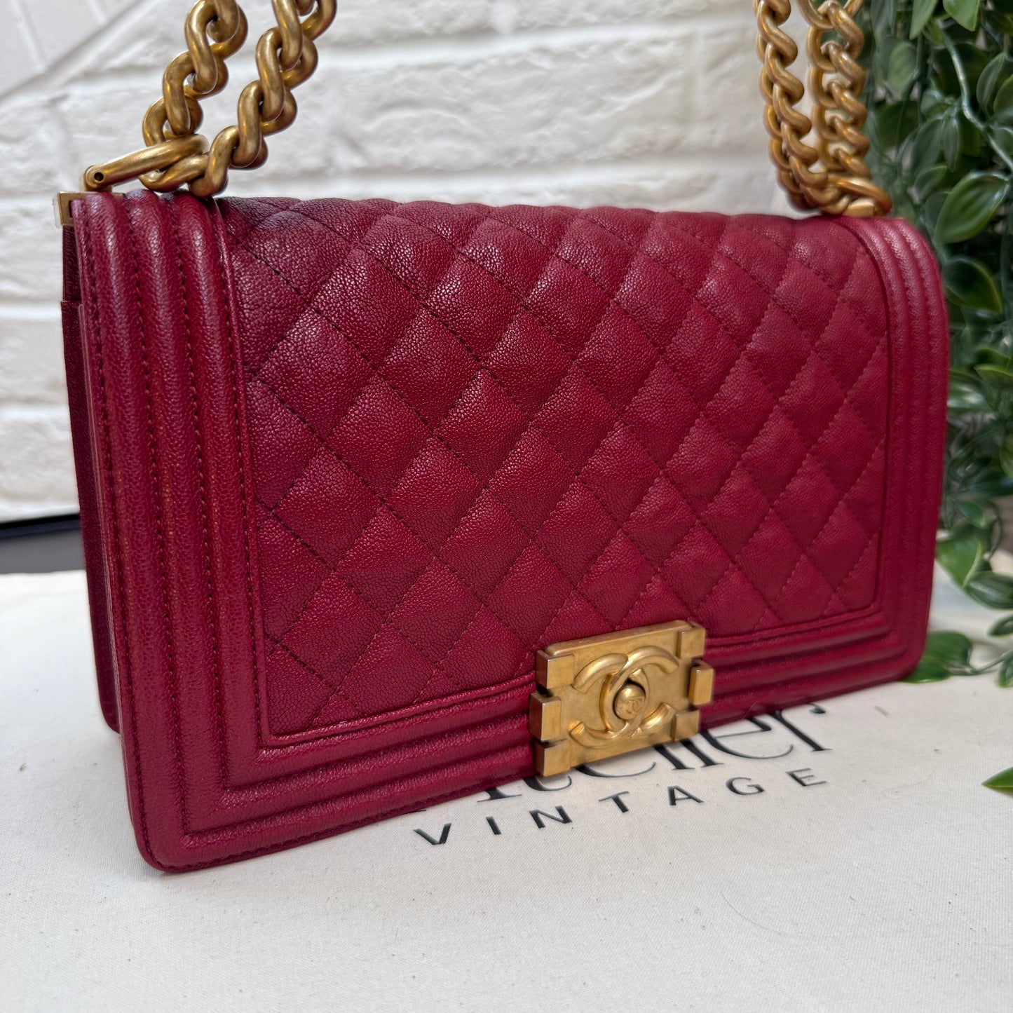 Chanel 2018 Burgundy Le Boy Diamond Quilted Caviar Leather