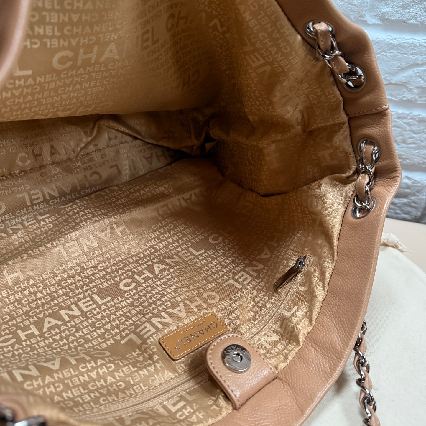 Chanel 2004 Beige Woven Caviar Leather Tote