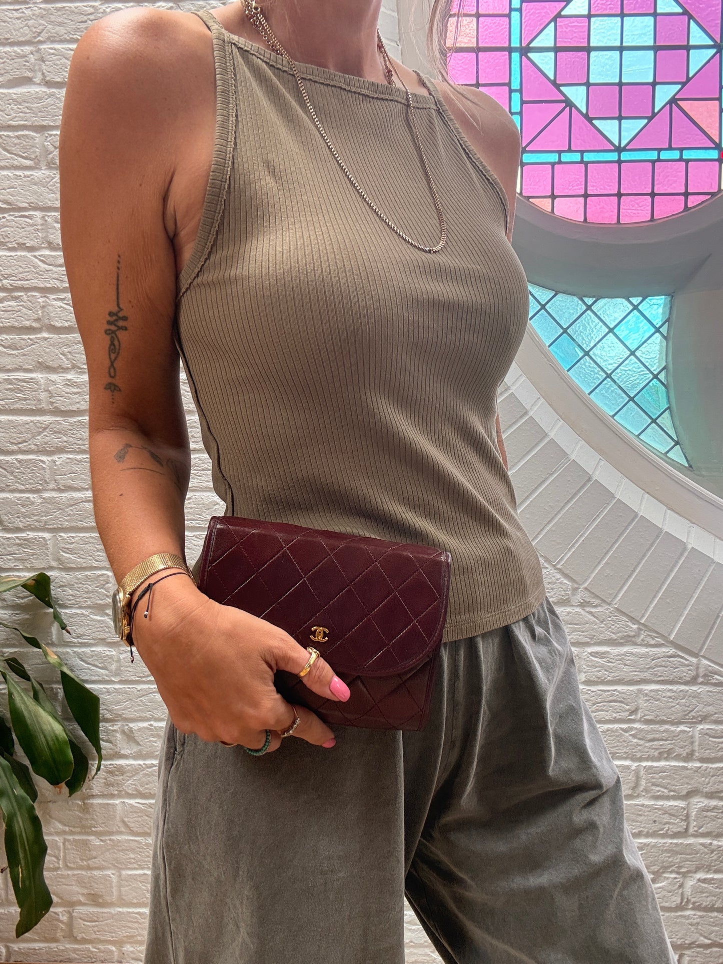 Chanel Early 1980s Rare Bordeaux Lambskin Leather Single flap Cross Body
