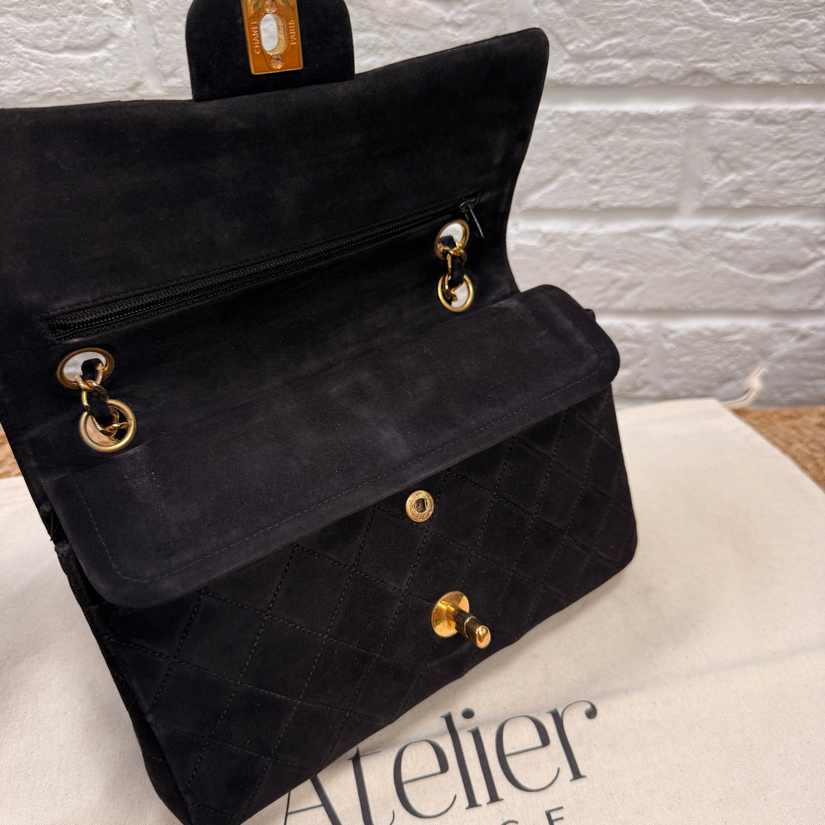Chanel 1986 Rare Suede Black Classic Double Flap Small