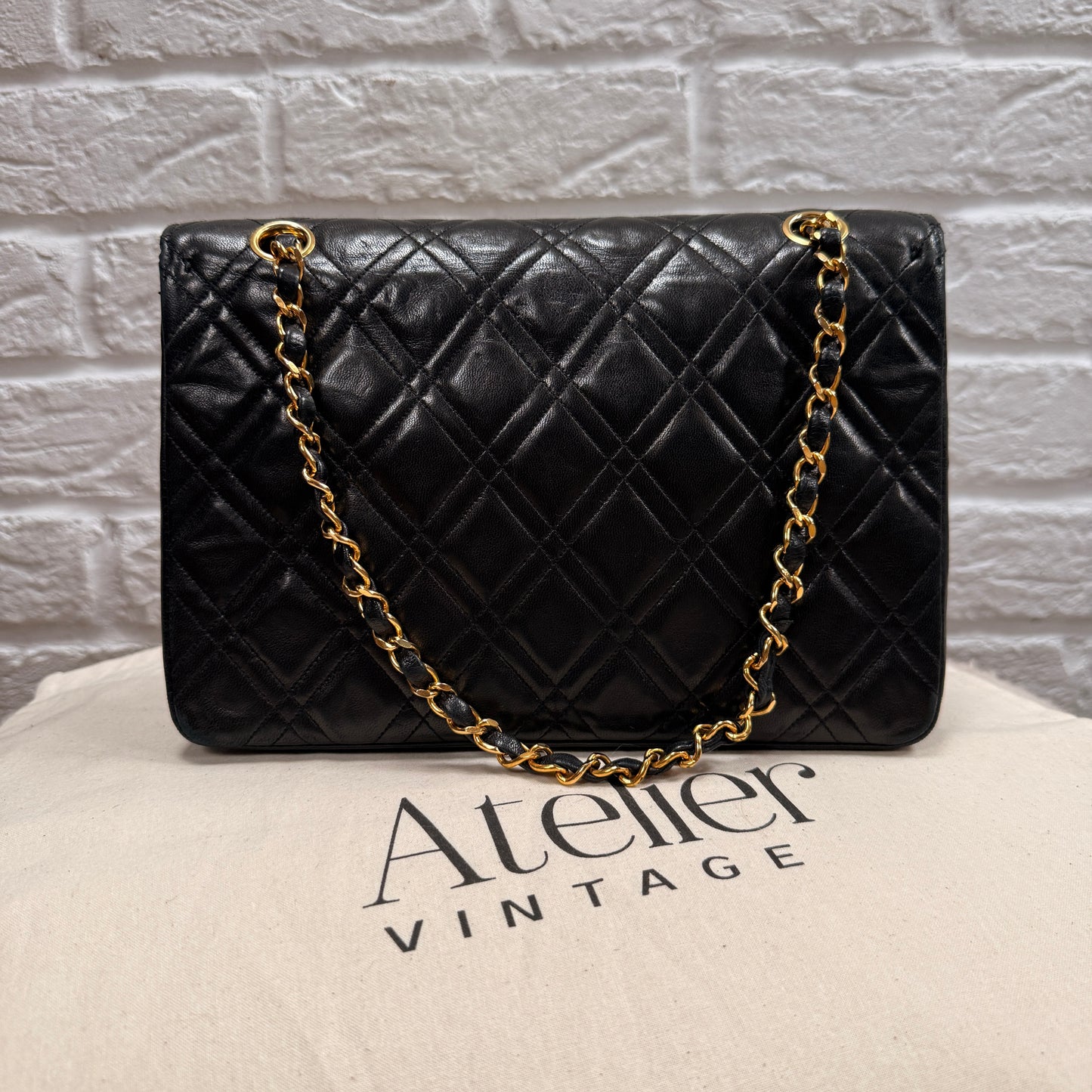 Chanel Early 1980s Rare Chanel Double Diamond Quilted Two Way Single Flap in black