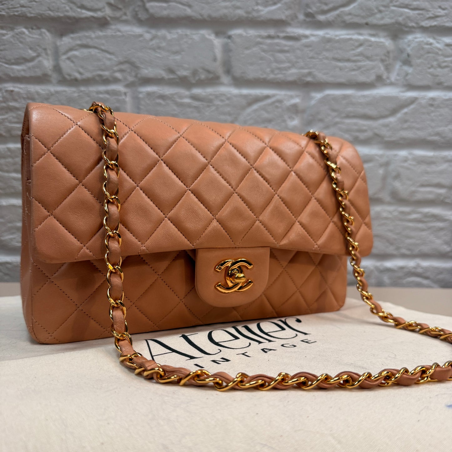 Chanel 1996 Ultra Rare Nude Lambskin Leather Classic Double Flap in Medium with 24k Gold Hardware