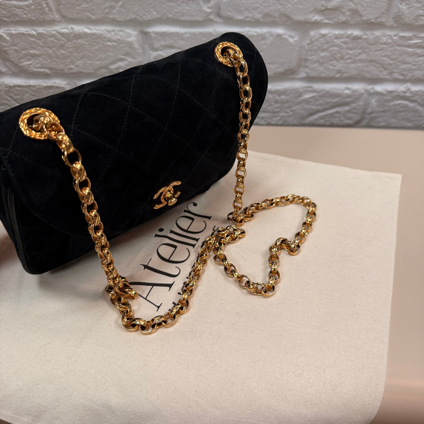 Chanel 1980s Ultra Rare Limited Edition Bijoux Chain in Black Suede and 24k Hold Hardware