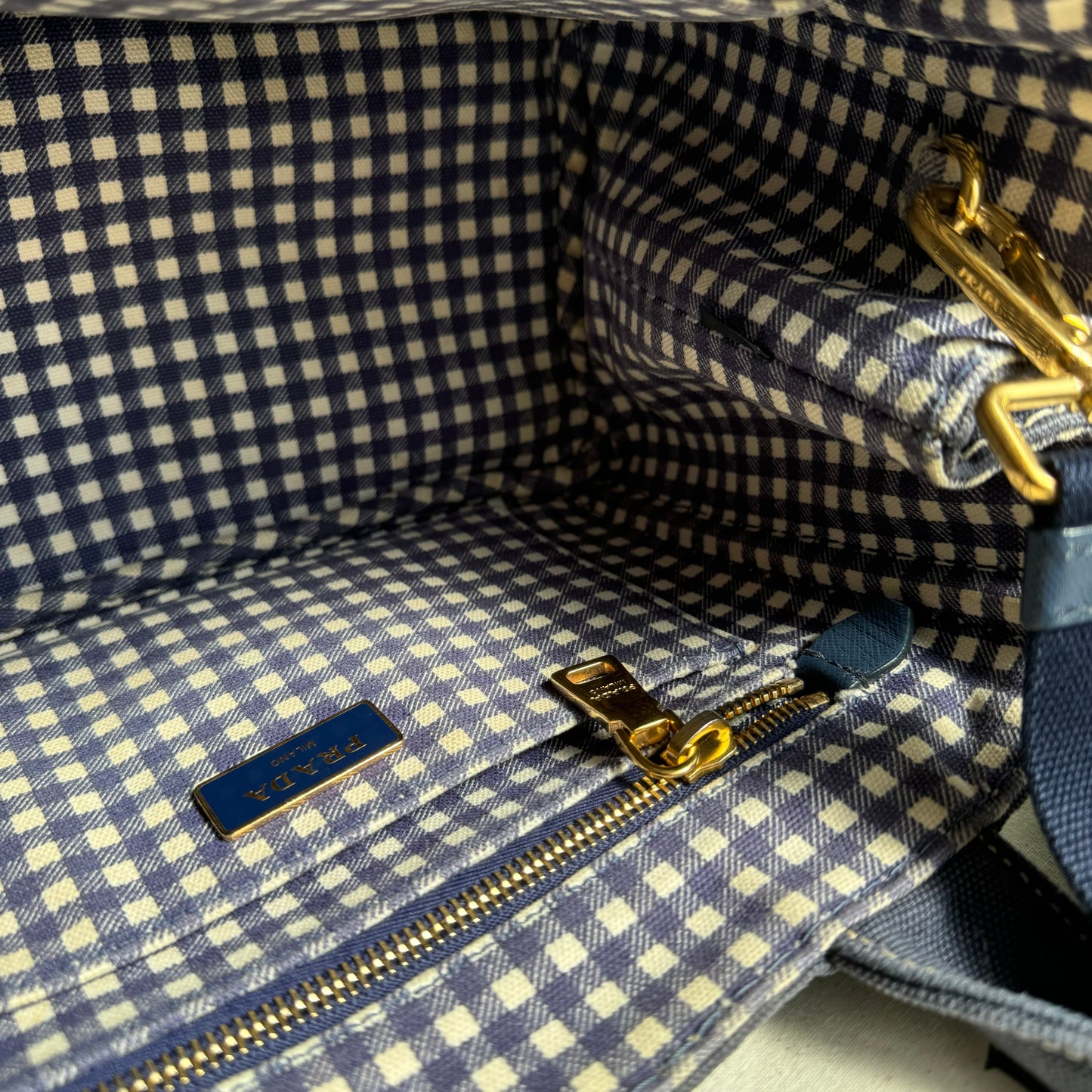 Prada Canapa Denim Blue Canvas Two Way Tote