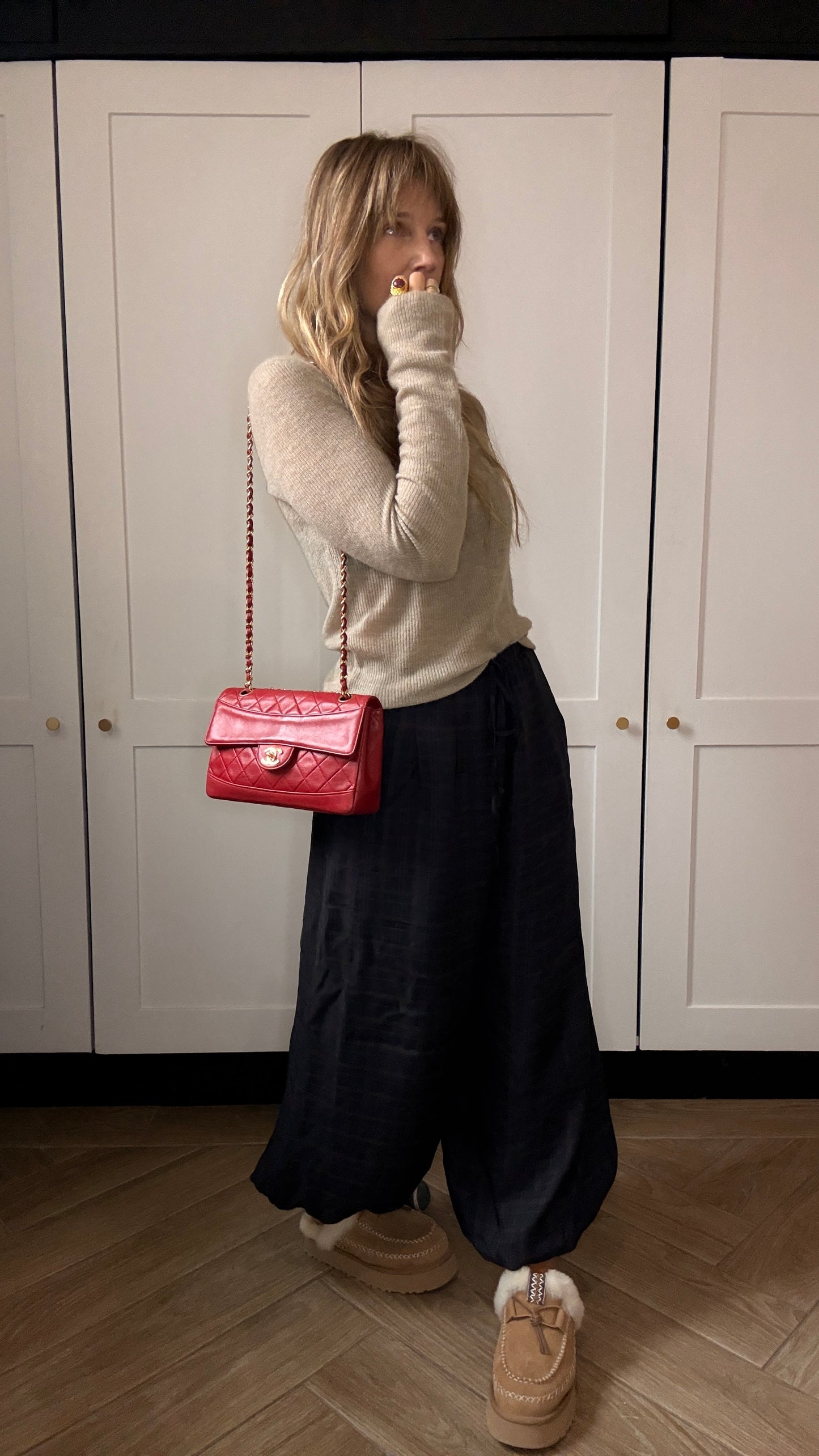 Chanel 1989 Red Classic Single Flap with purse