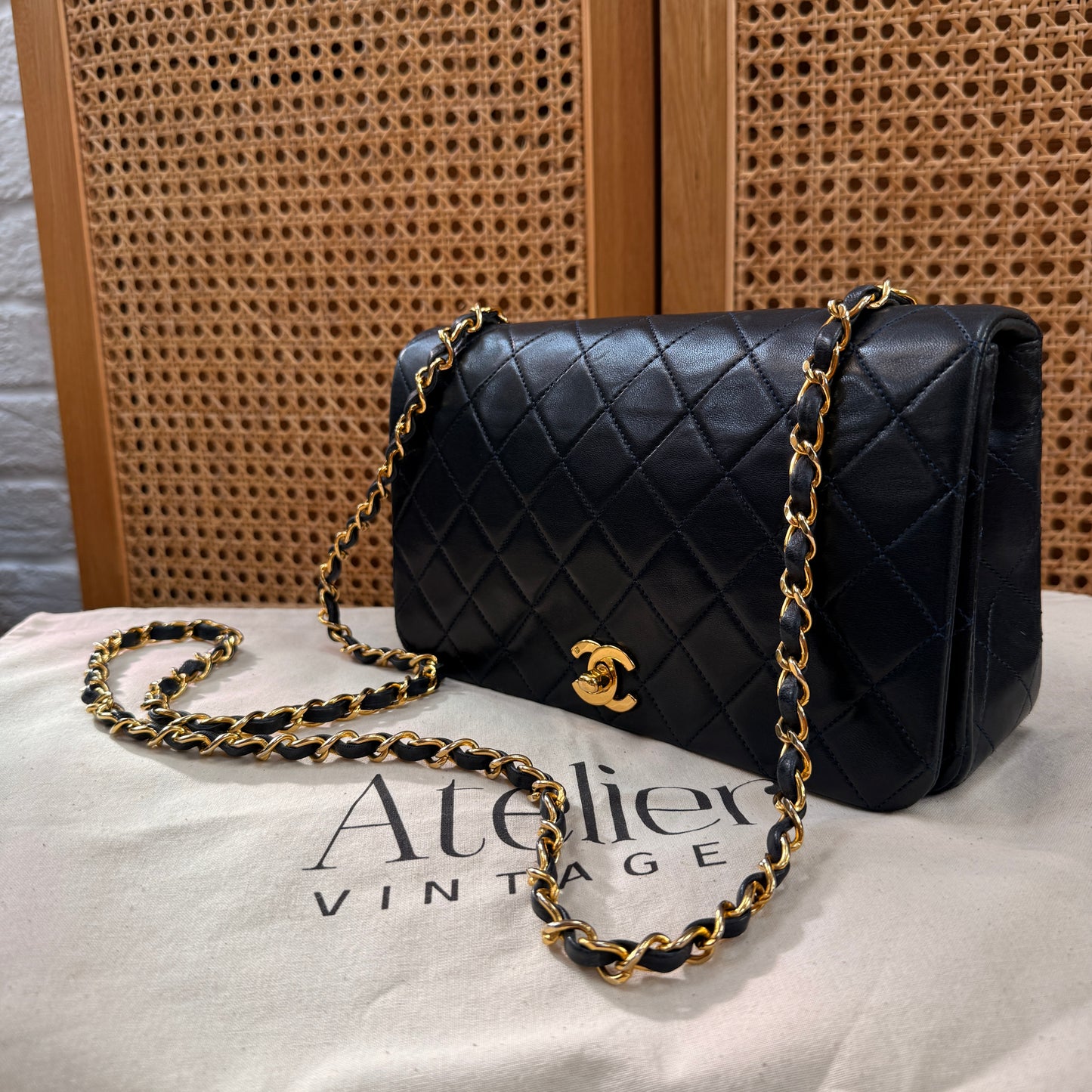 Chanel 1989 Rare Navy Classic Medium Rectangle Full Flap