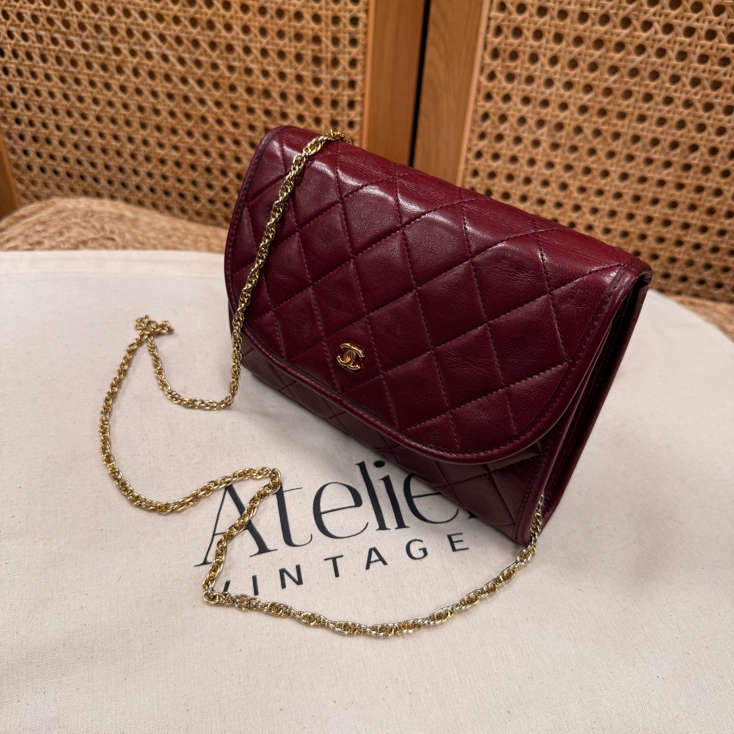 Chanel Early 1980s Rare Bordeaux Lambskin Leather Single flap Cross Body