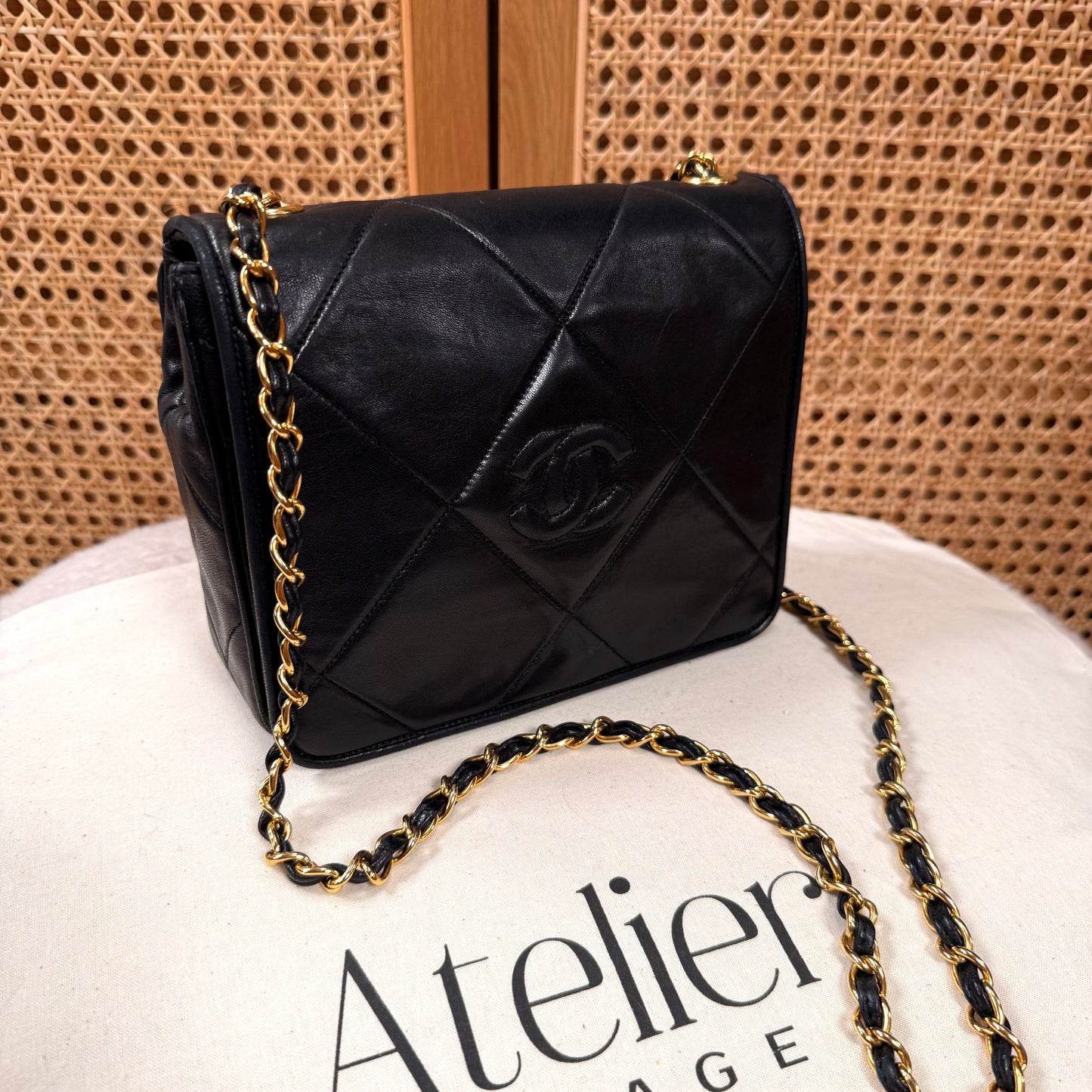 Chanel 1986 Black CC Quilted Square Full Flap
