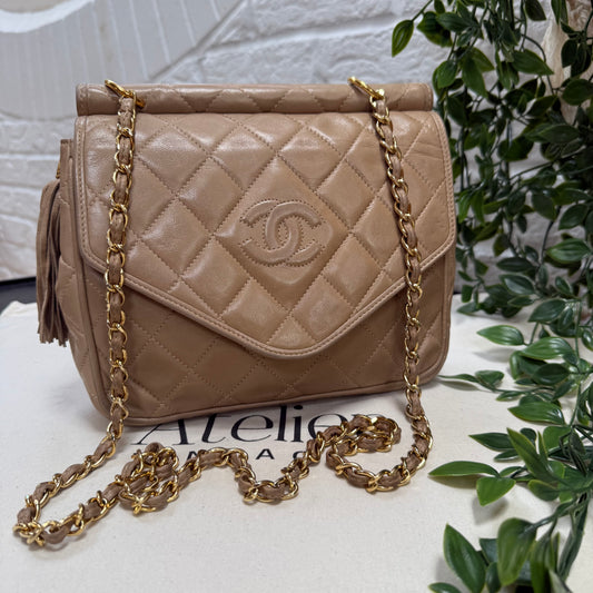 Chanel 1989 Rare Dark Beige Tassel Envelope Flap