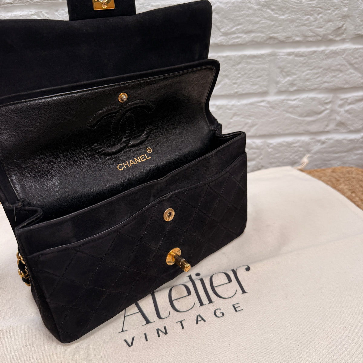 Chanel 1986 Rare Suede Black Classic Double Flap Small