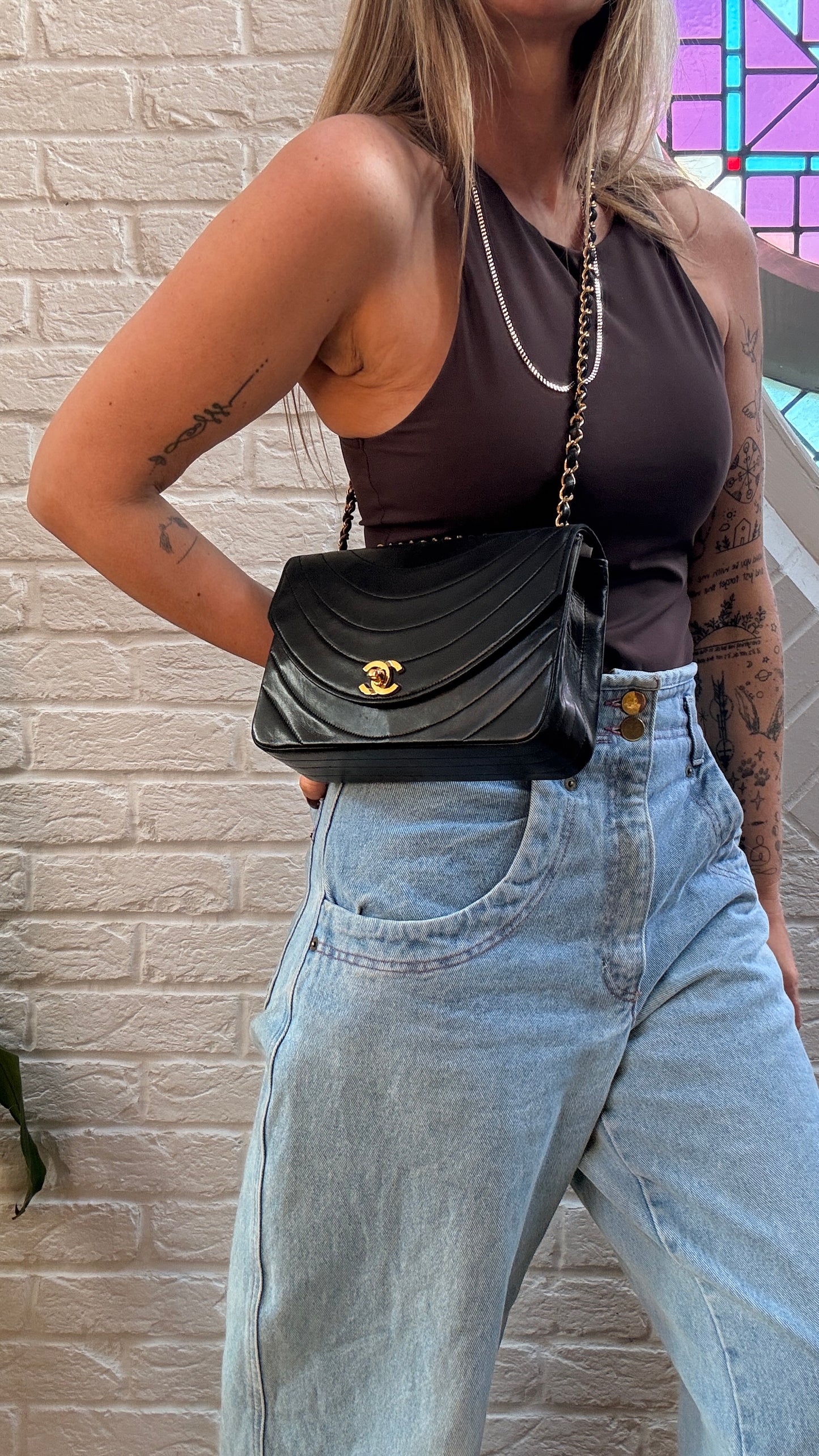 Chanel 1986 Rare Black Half Moon Quilted single flap