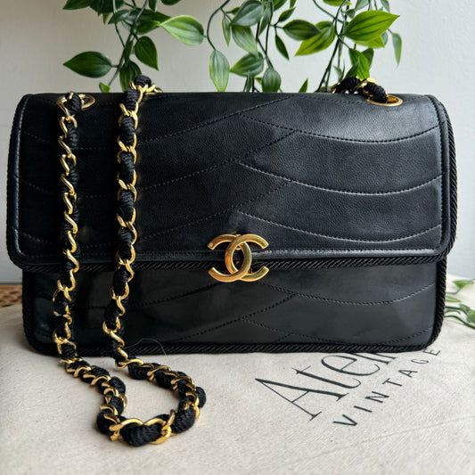 Chanel Early 1980s CC Clasp Wave Single Flap